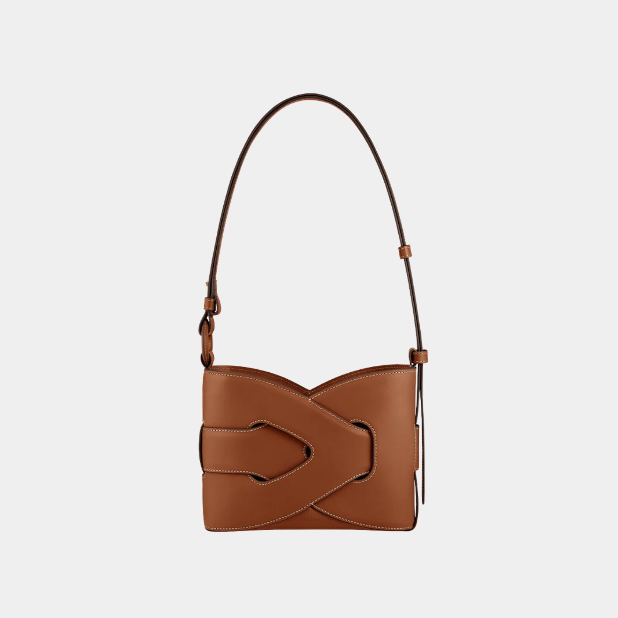 Polene Nodde Smooth Calfskin Shoulder Bag, Cognac