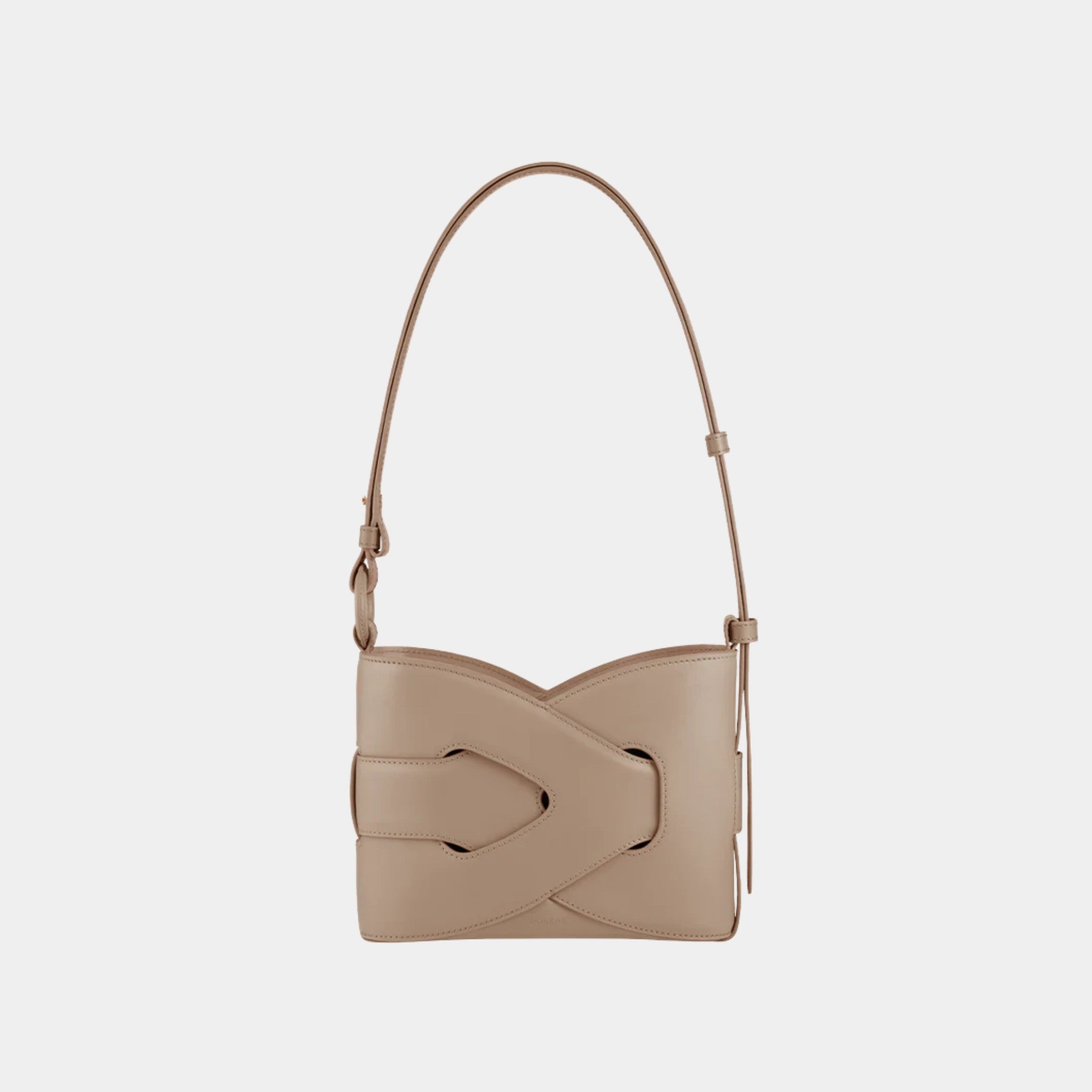 Polene Nodde Smooth Calfskin Shoulder Bag, Taupe