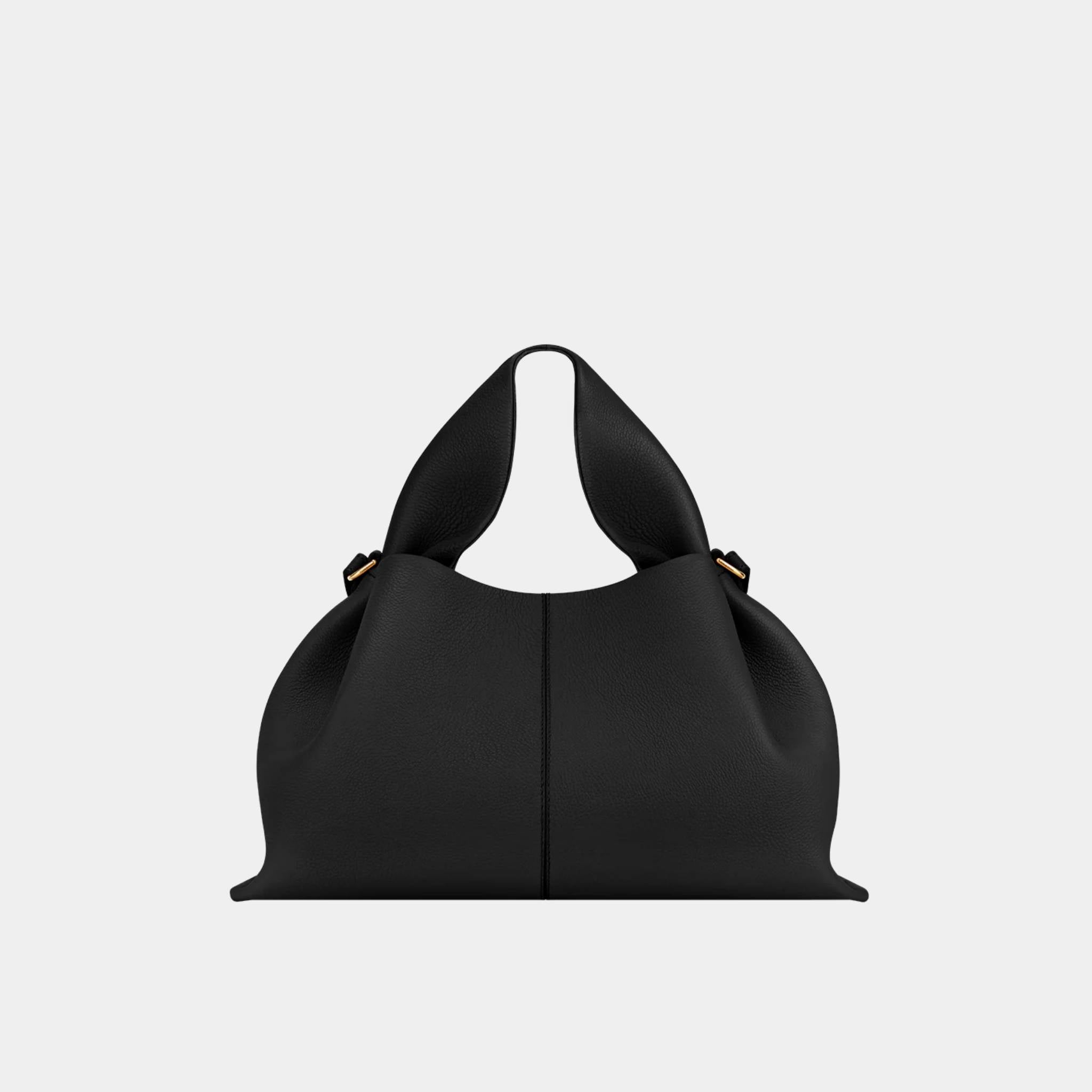 Polene Numero Neuf Grained Calfskin Handbag, Black, Front