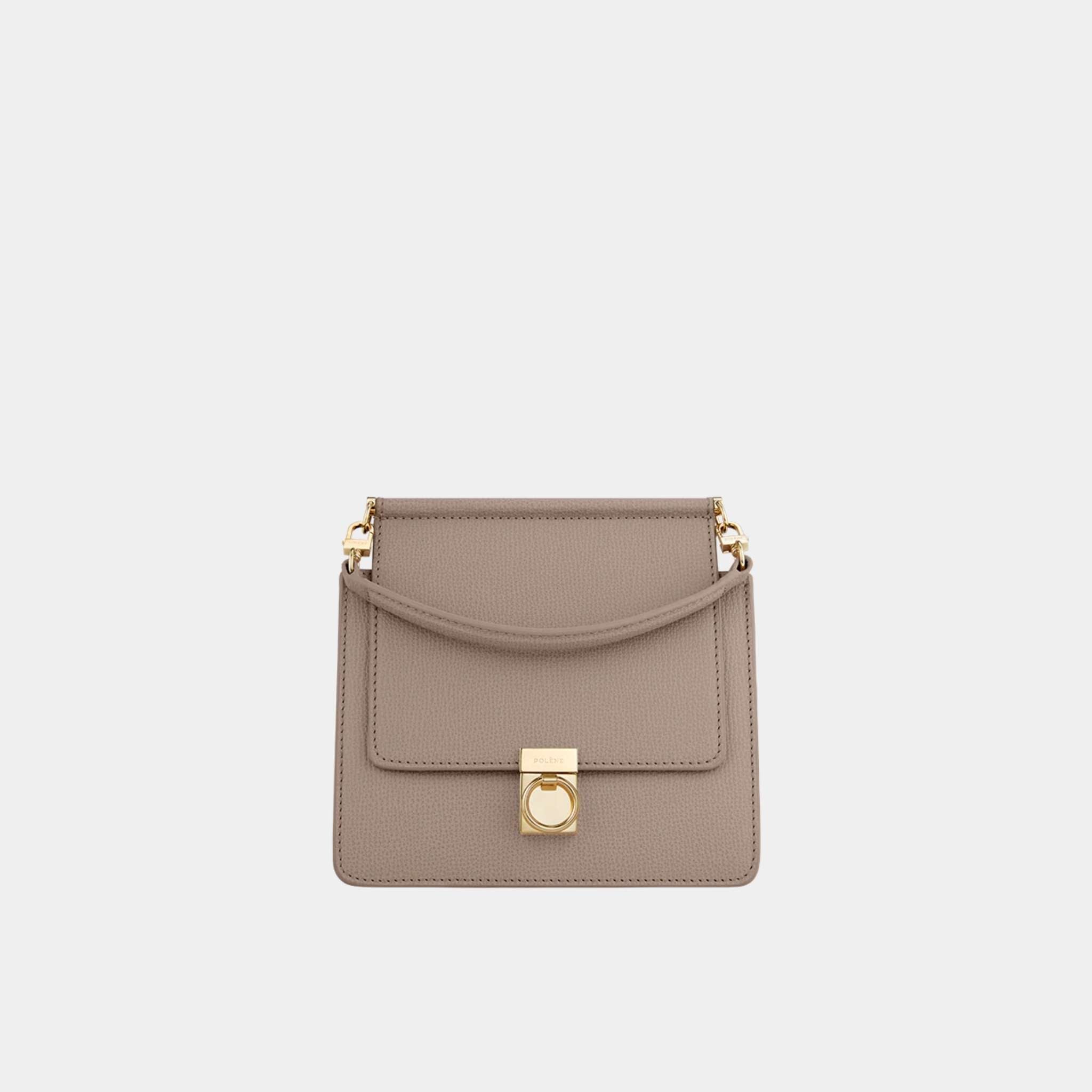 Polene Numero Sept Mini Textured Calf Leather Handbag, Taupe, Front