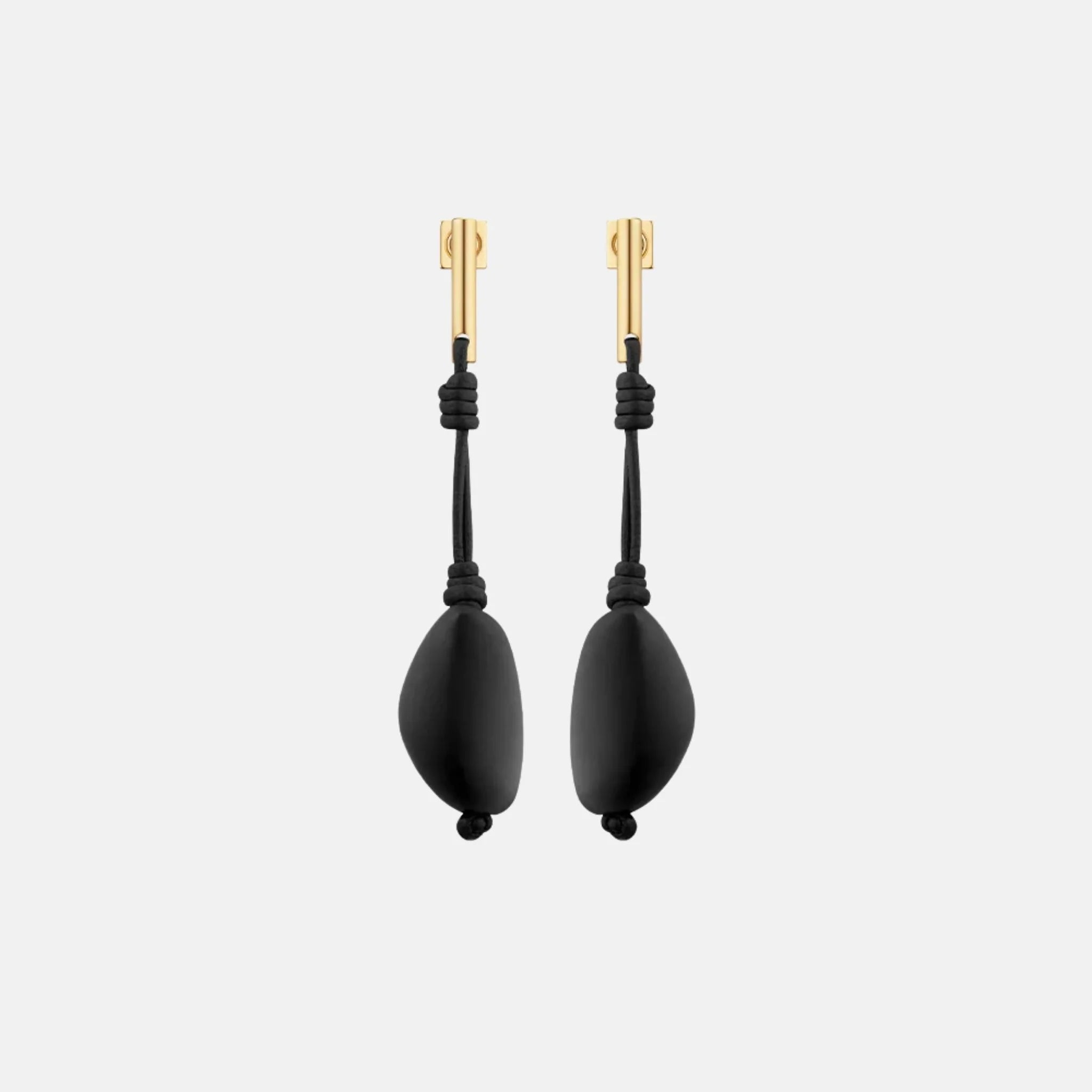 Polene Tere Drop Earrings Black Marble Edition, Front