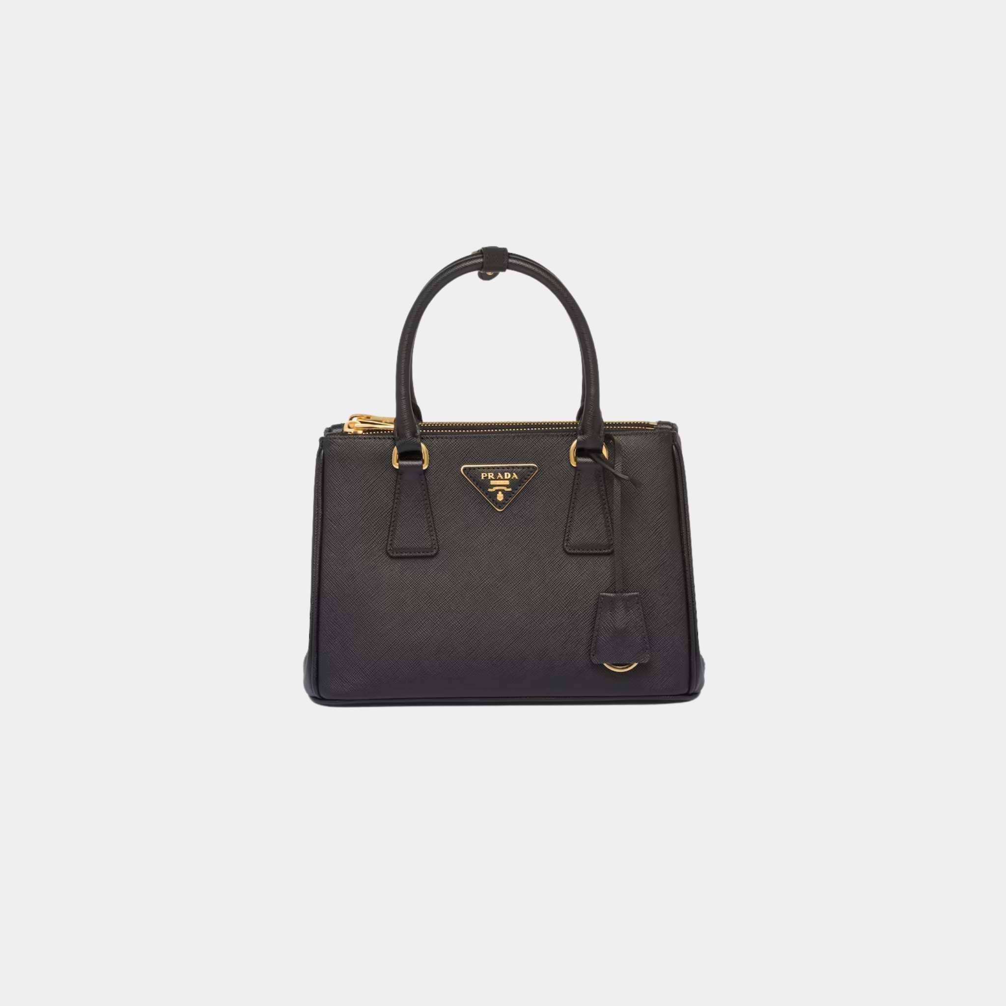 Prada Small Galleria Saffiano Leather Bag, Black, Front
