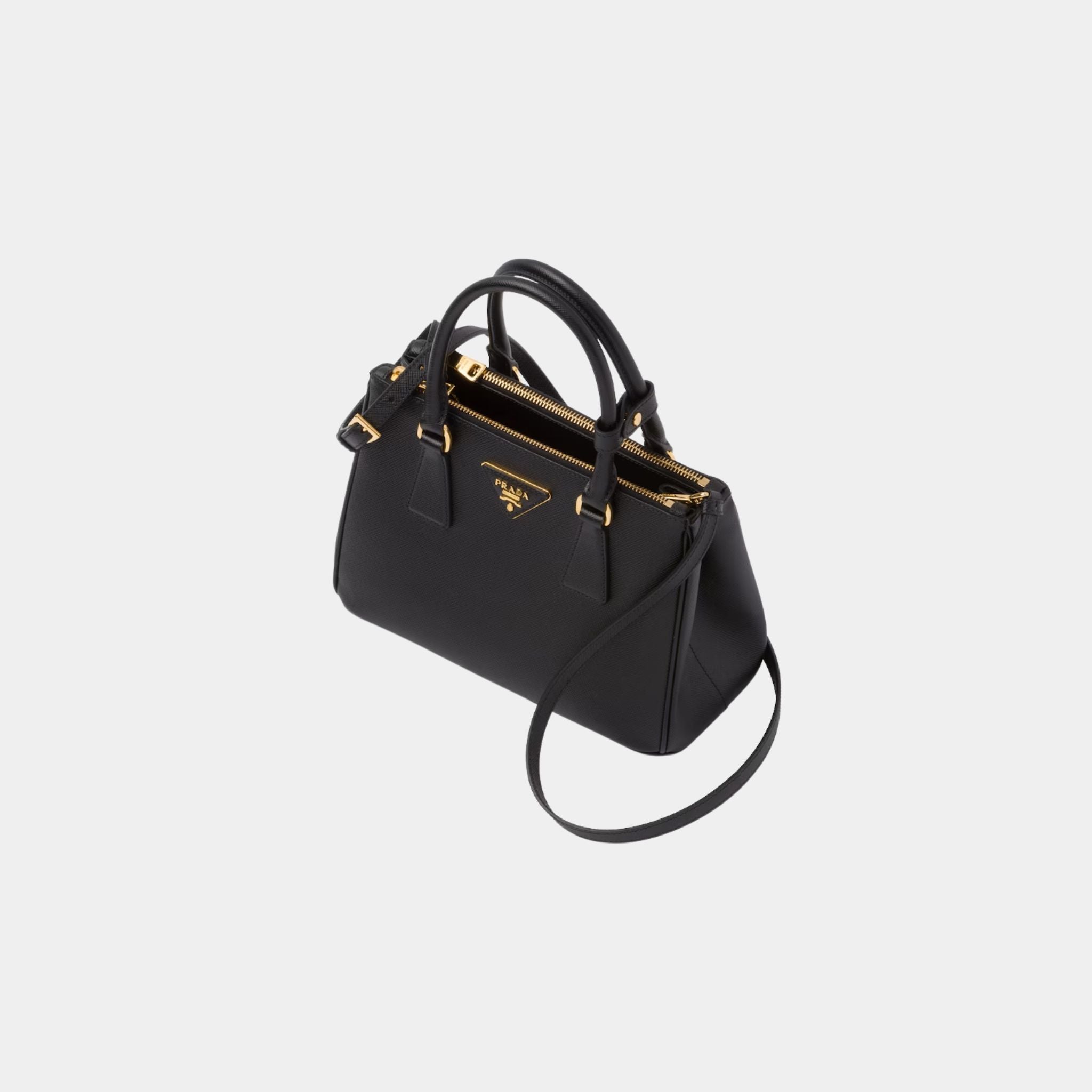 Prada Small Galleria Saffiano Leather Bag, Black, Top