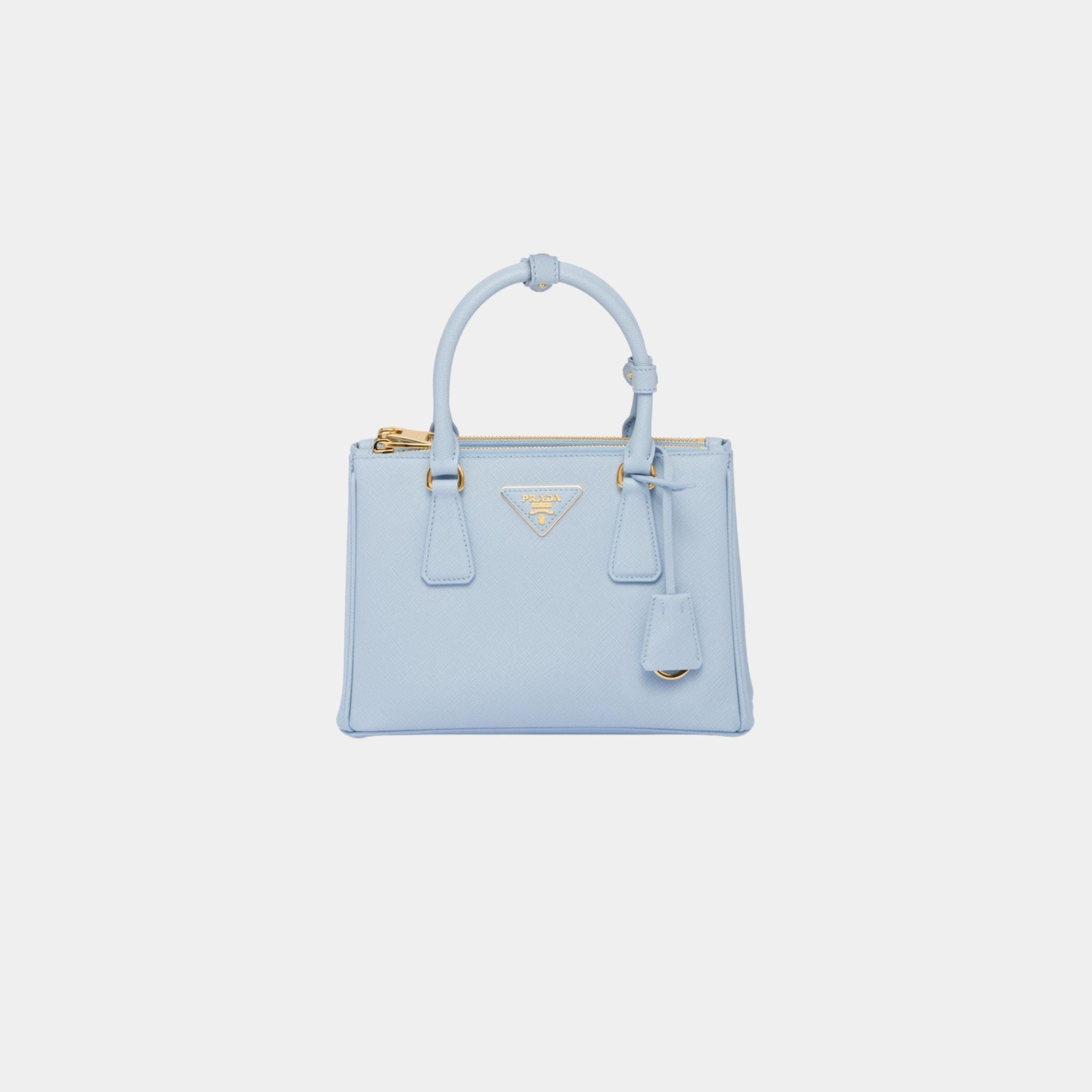 Prada Small Galleria Saffiano Leather Bag, Light Blue, Front
