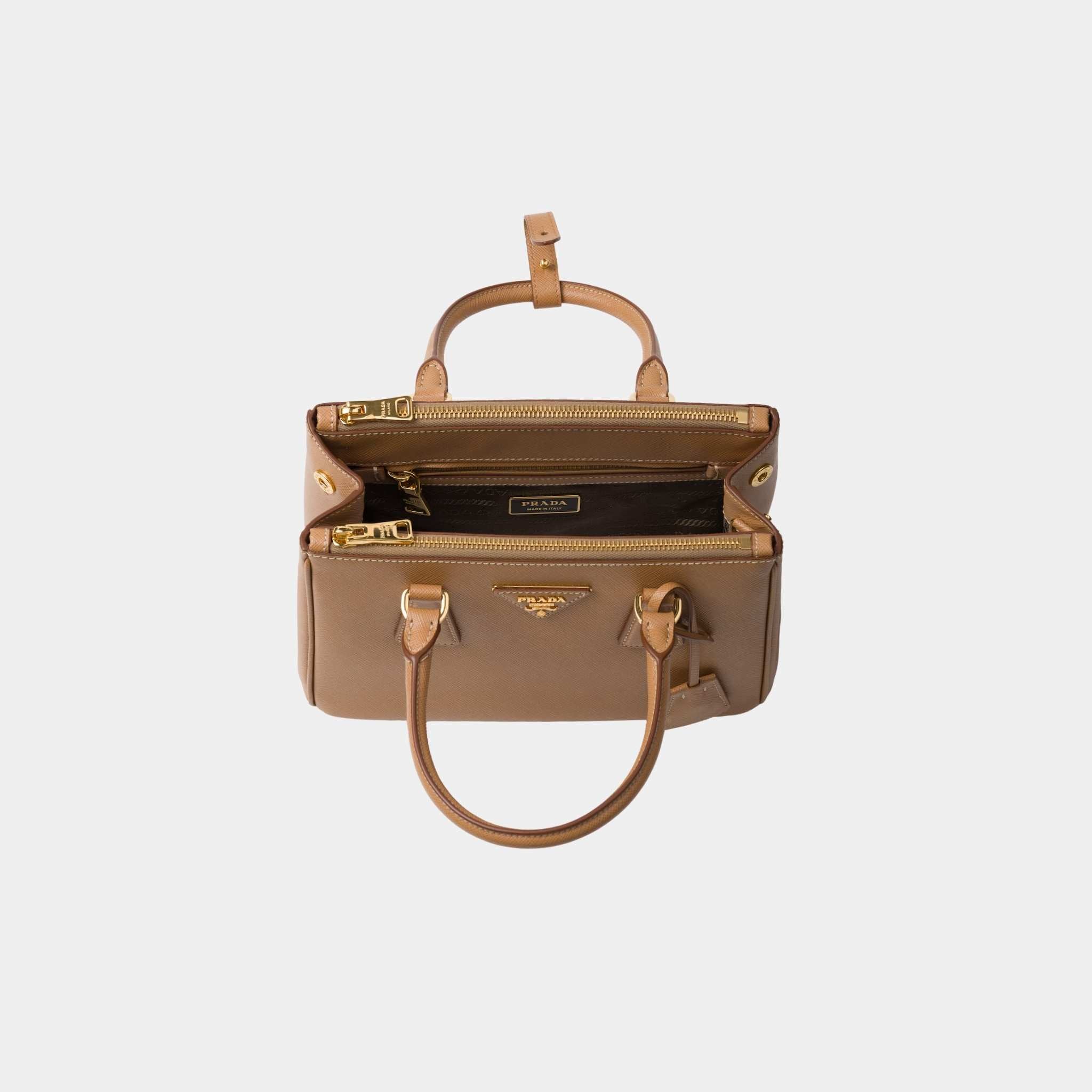 Prada Small Galleria Saffiano Leather Bag, Natural, Top