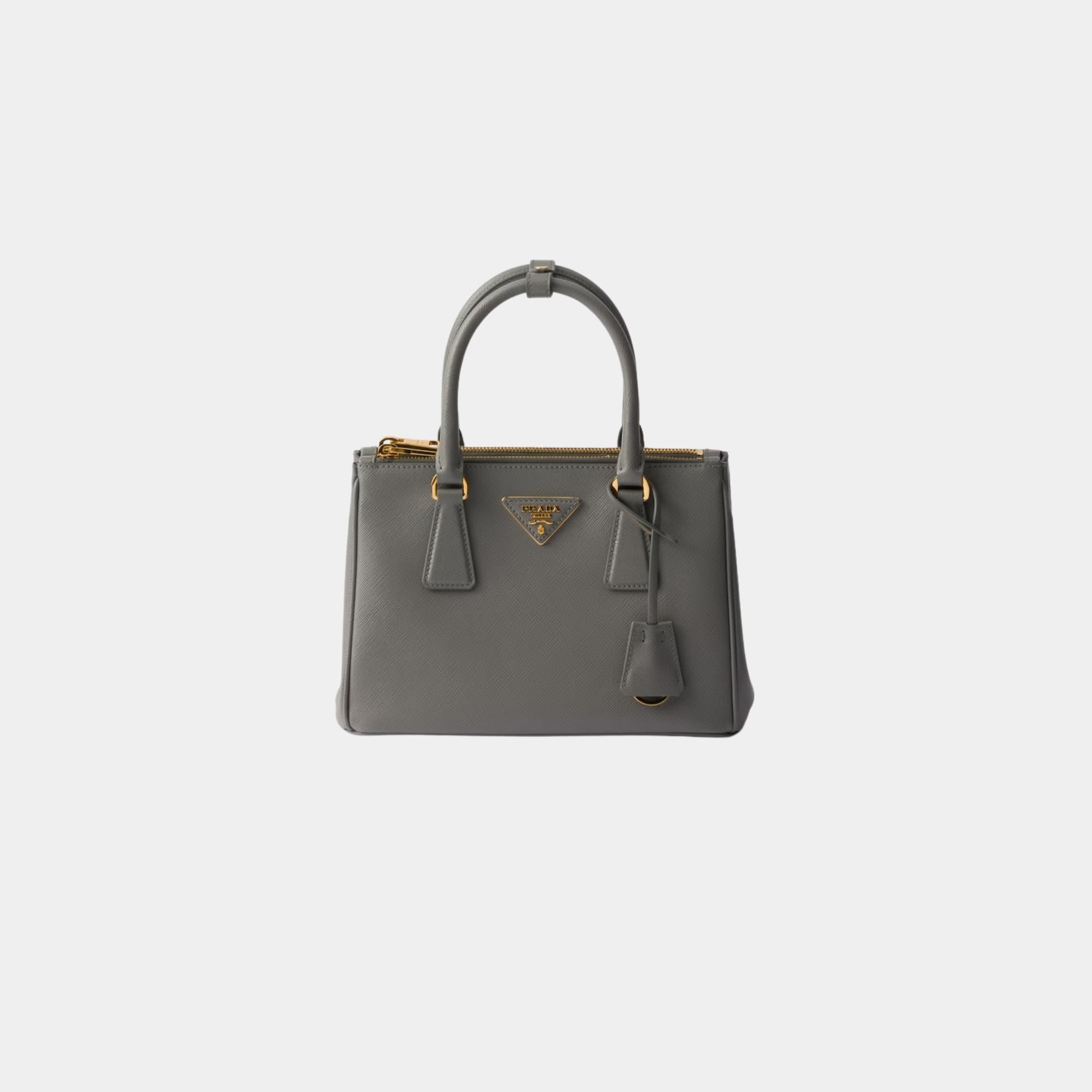 Prada Small Galleria Saffiano Leather Bag, Slate Gray, Front