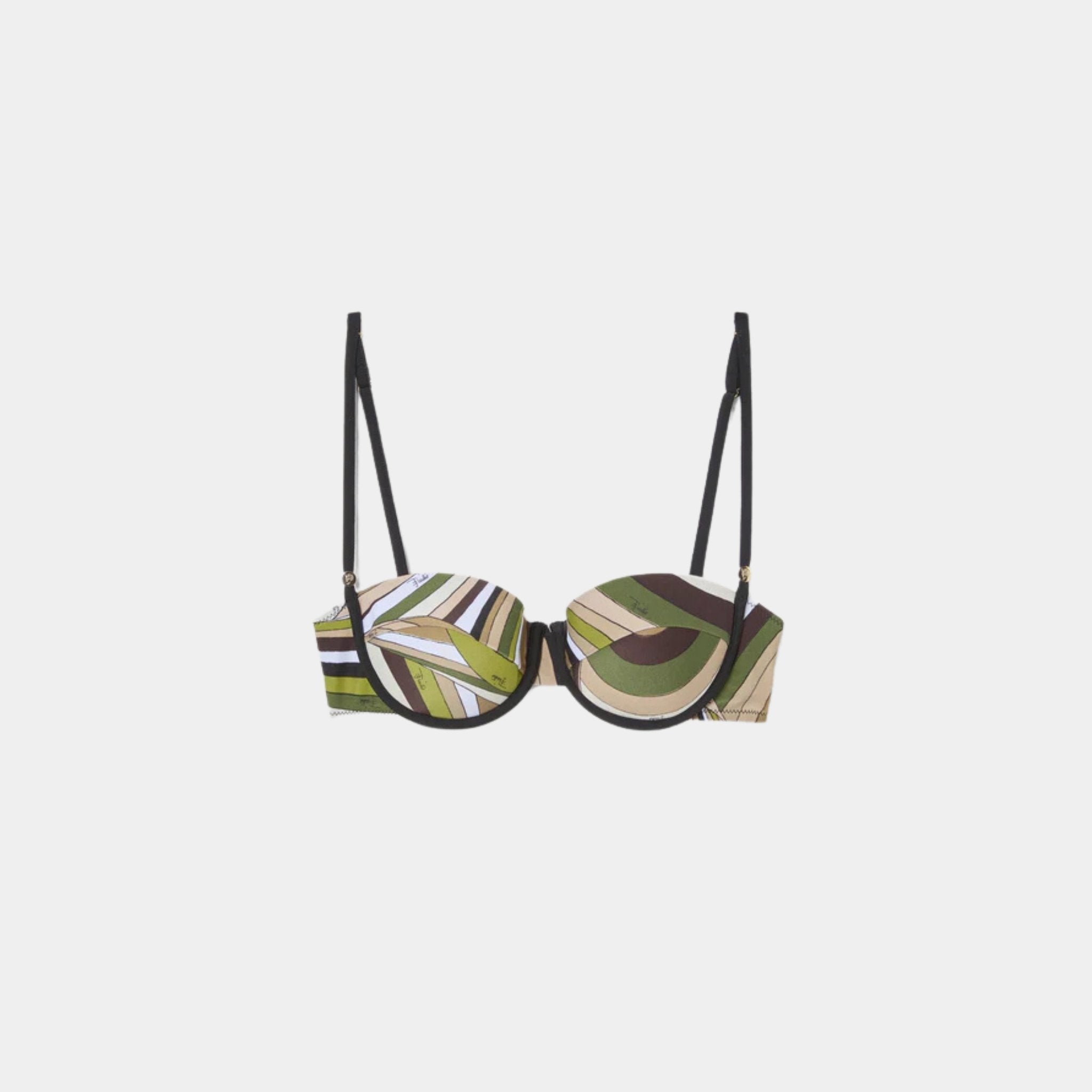 Pucci Iride Print Balconette Bikini Bra, Khaki, Front