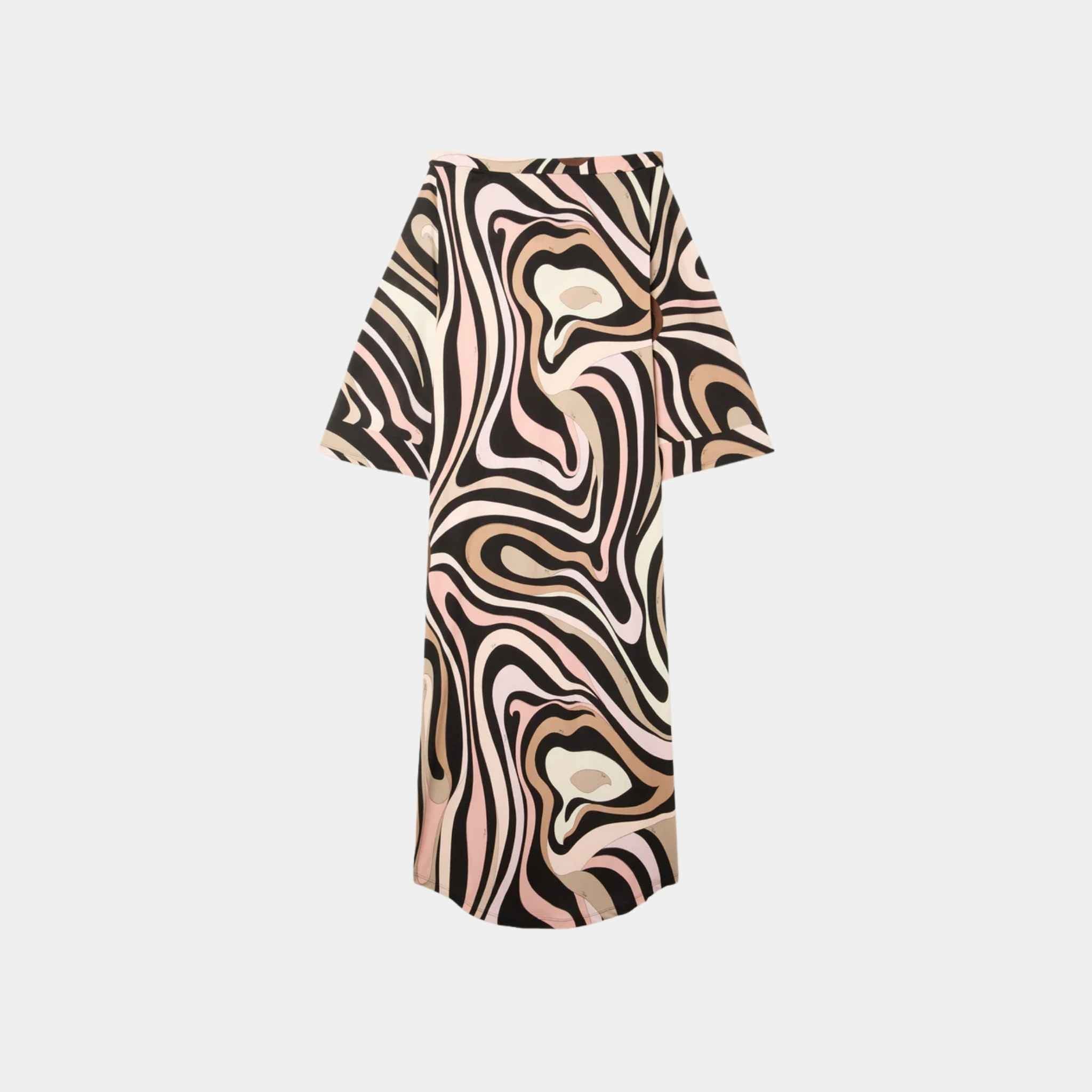 Pucci Marmo Boat Neck Kaftan, Black, Nude, Front