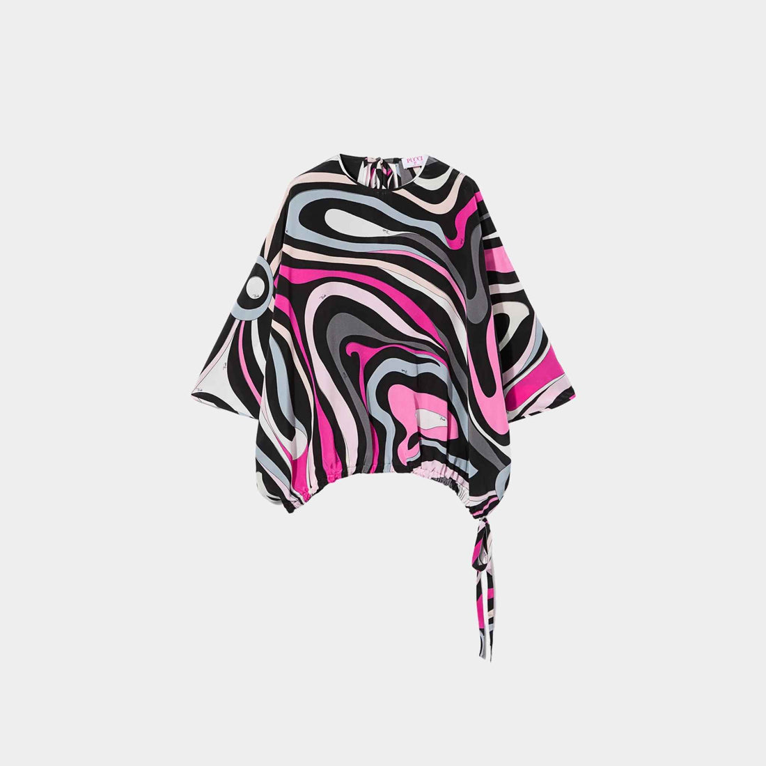 Pucci Marmo Print Cape Silk Blouse, Black, Fuchsia, Front