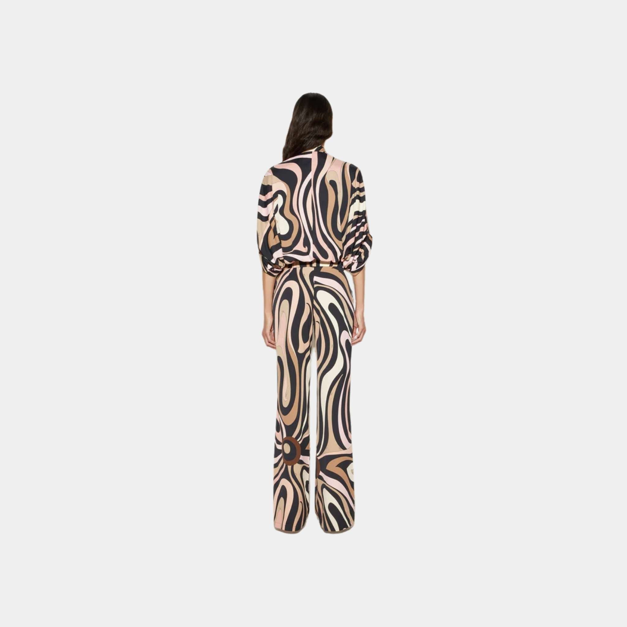 Pucci Marmo Print Jumpsuit With Satin Weave And Matte Trim, Black, Nude, Back