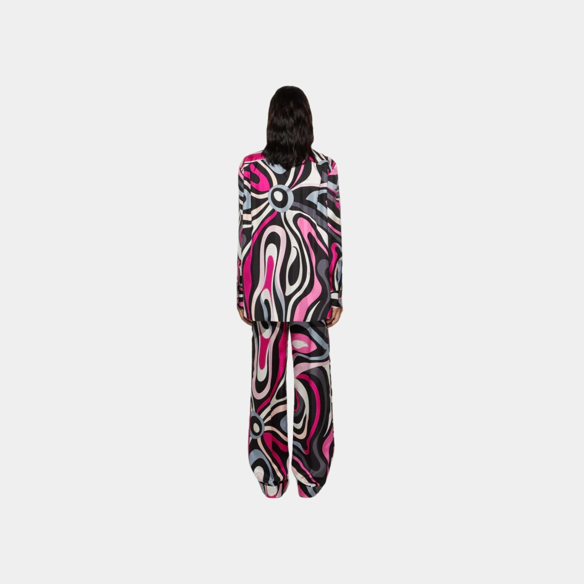 Pucci Marmo Print Oversized Fit Silk Shirt, Black, Fuchsia, Back