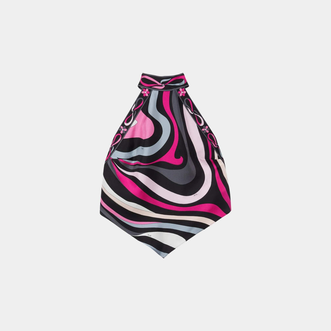 Pucci Marmo Print Silk Twill Drop Top, Black, Fuchsia, Front