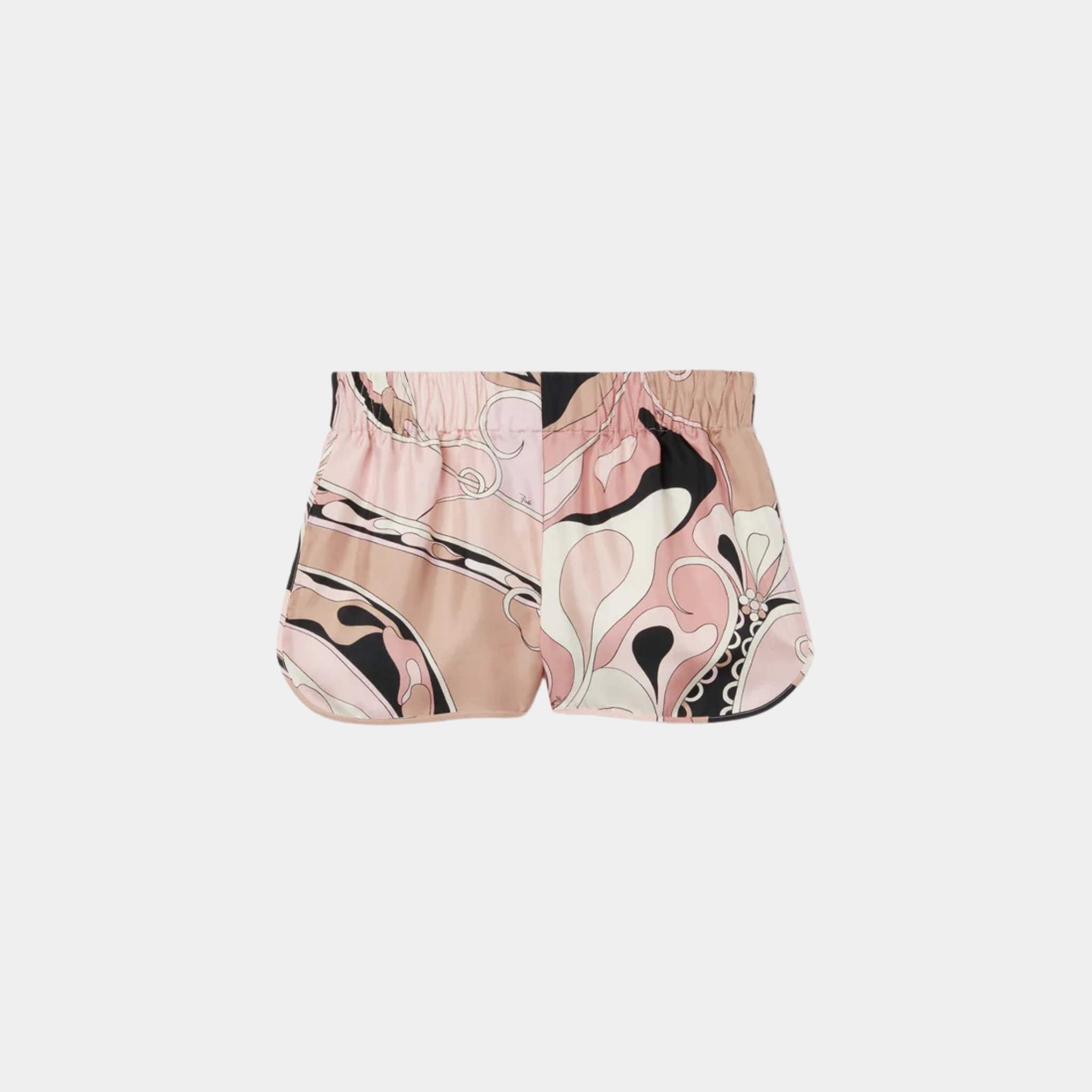Pucci Orchidee Print Silk Twill Shorts With Elasticized Waist, Nude, Front