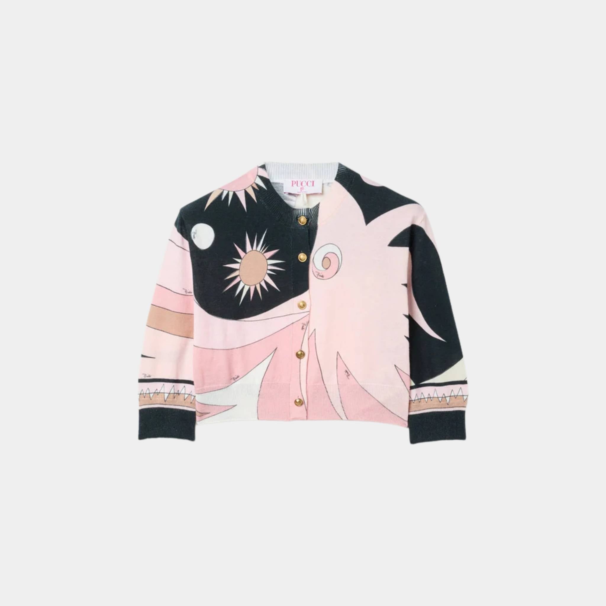 Pucci Stella Print Cropped Cardigan, Black, Nude, Front