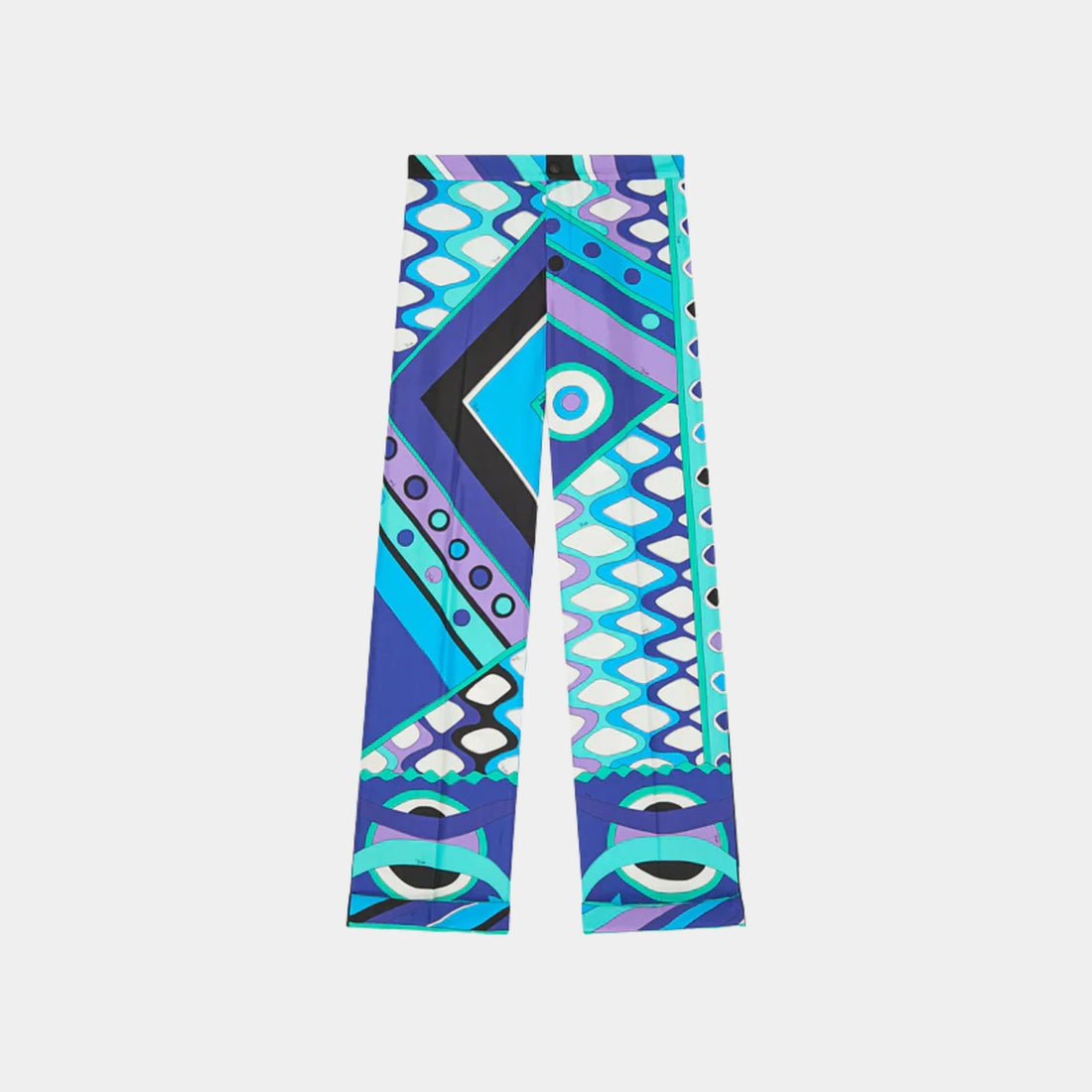 Pucci Vivara Print Silk Pants, Turquoise, Front