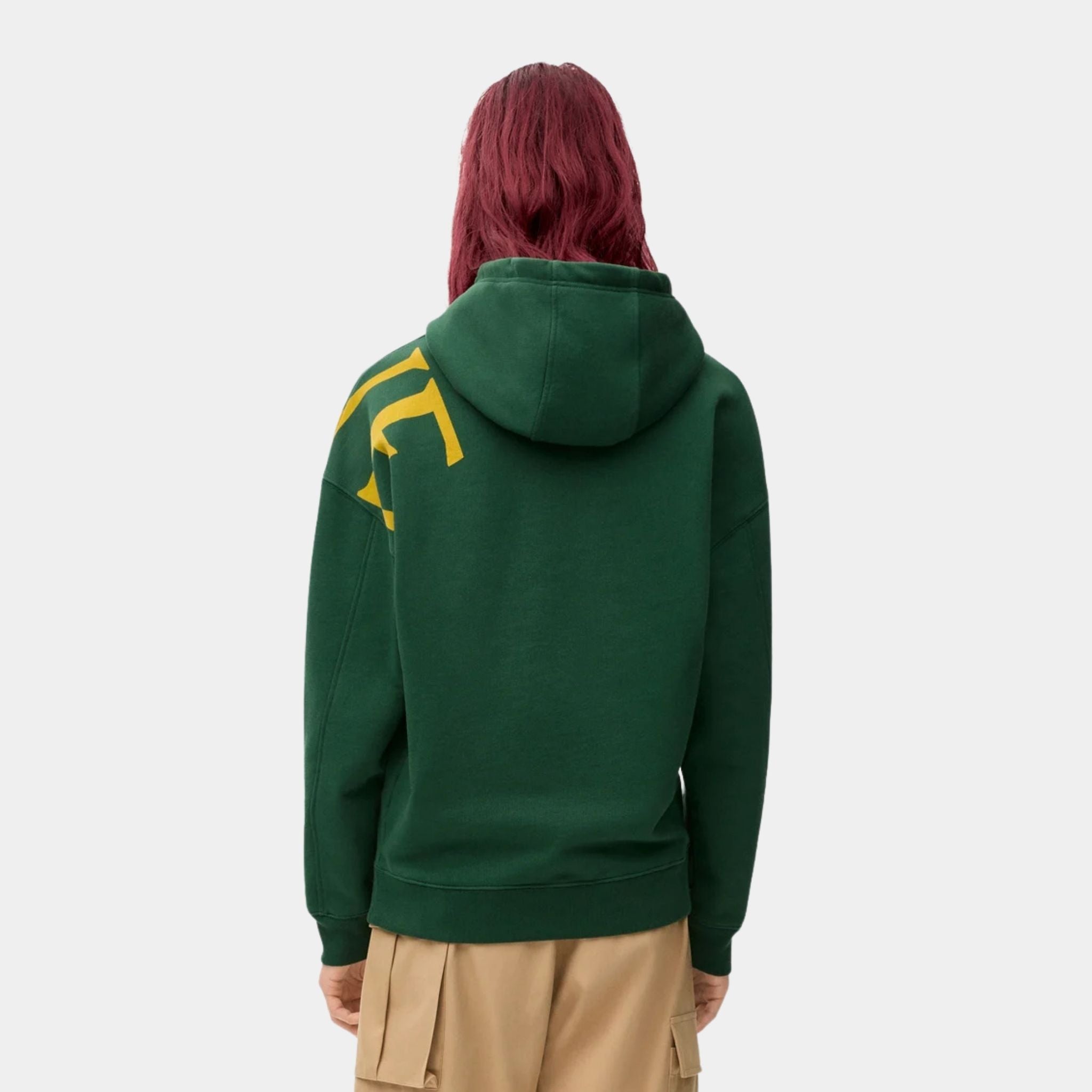 Loewe Relaxed Fit Hoodie in Cotton LOEWE print, Dark Green, Back