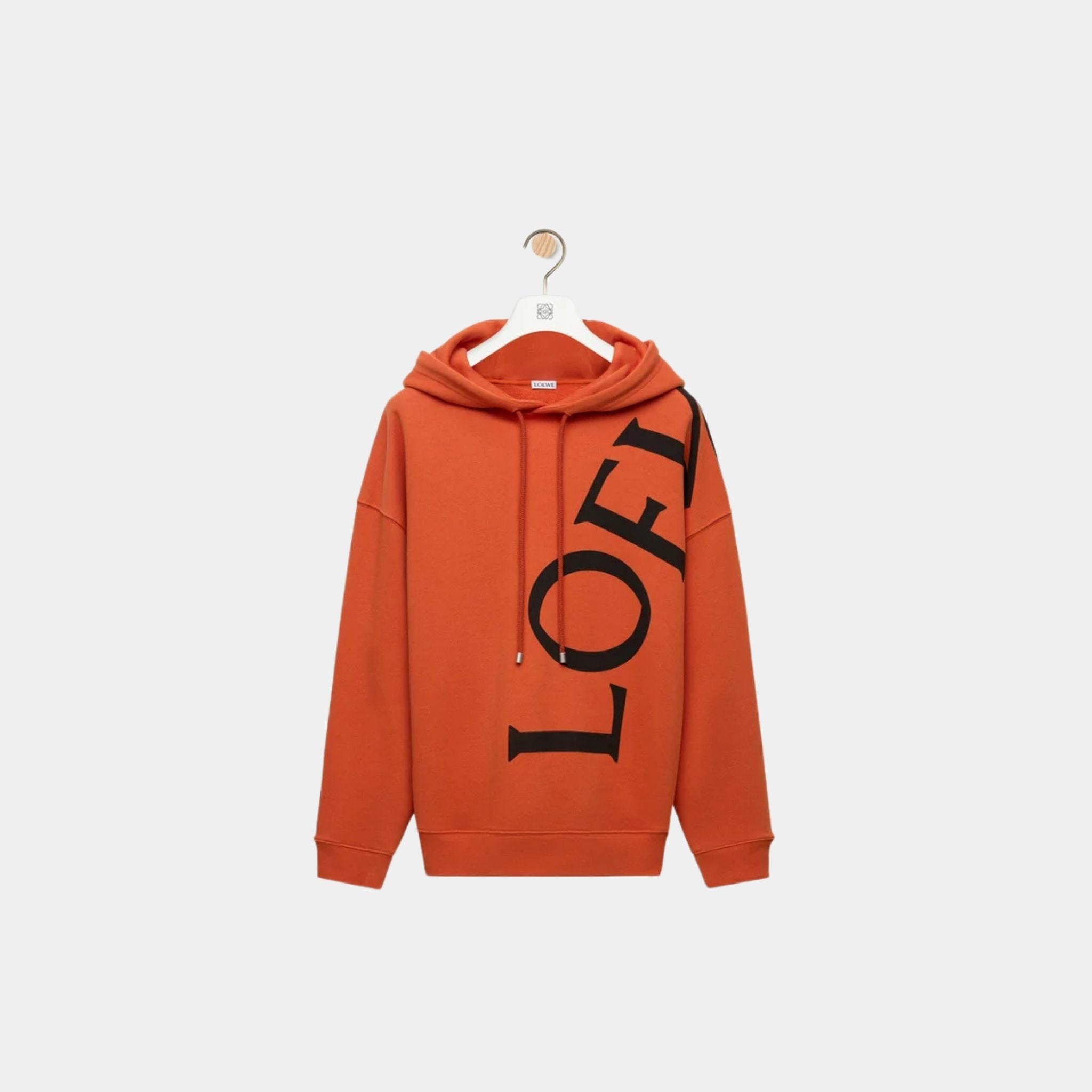 Loewe Relaxed Fit Hoodie in Cotton LOEWE print, Dark Orange, Front