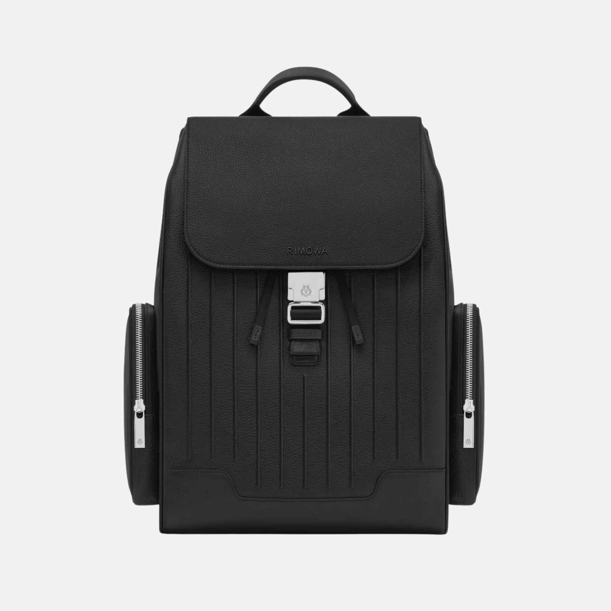 Rimowa Never Still Leather Flap Backpack Large, Black, Front