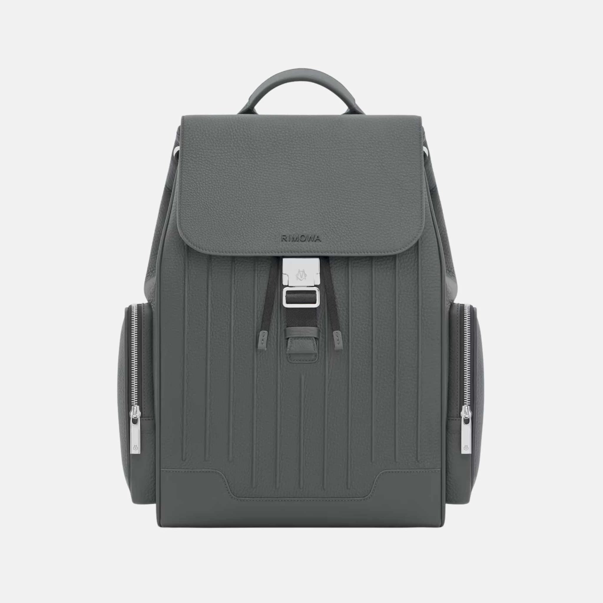 Rimowa Never Still Leather Flap Backpack Large, Grey, Front