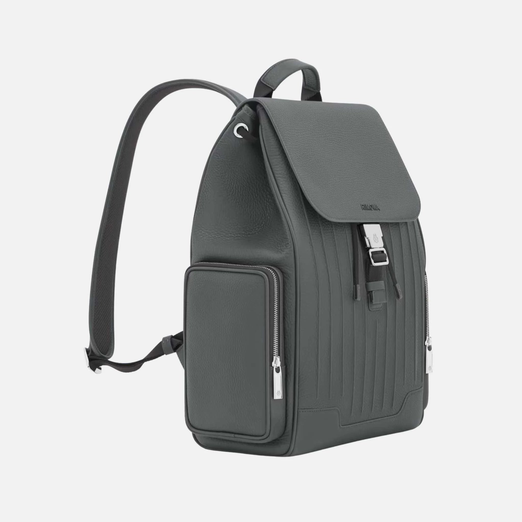 Rimowa Never Still Leather Flap Backpack Large, Grey, Side