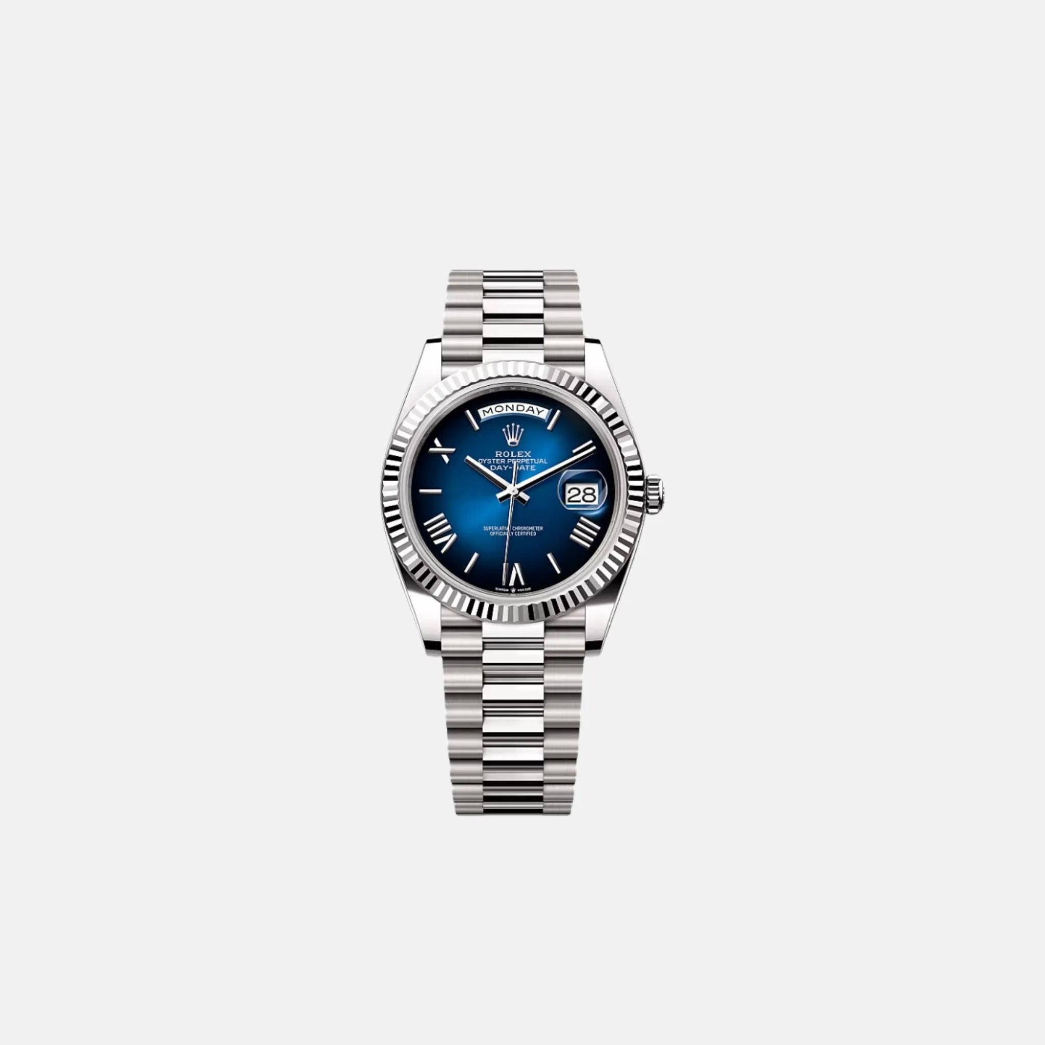 Rolex Day-Date 40 228239-0076 Blue Ombré Dial White Gold