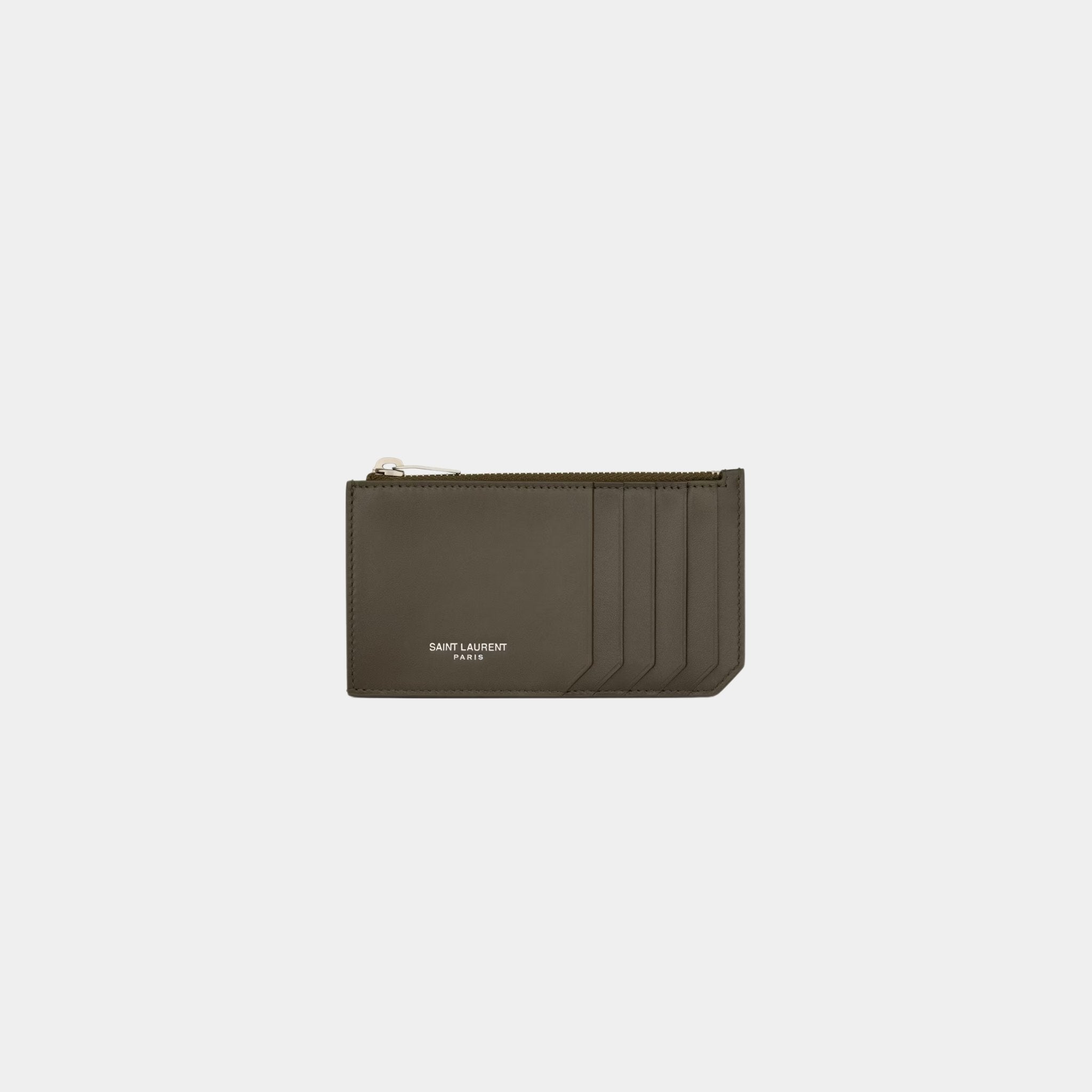 Saint Laurent Paris Fragments Zip Card Case Smooth Light Musk Leather, Front
