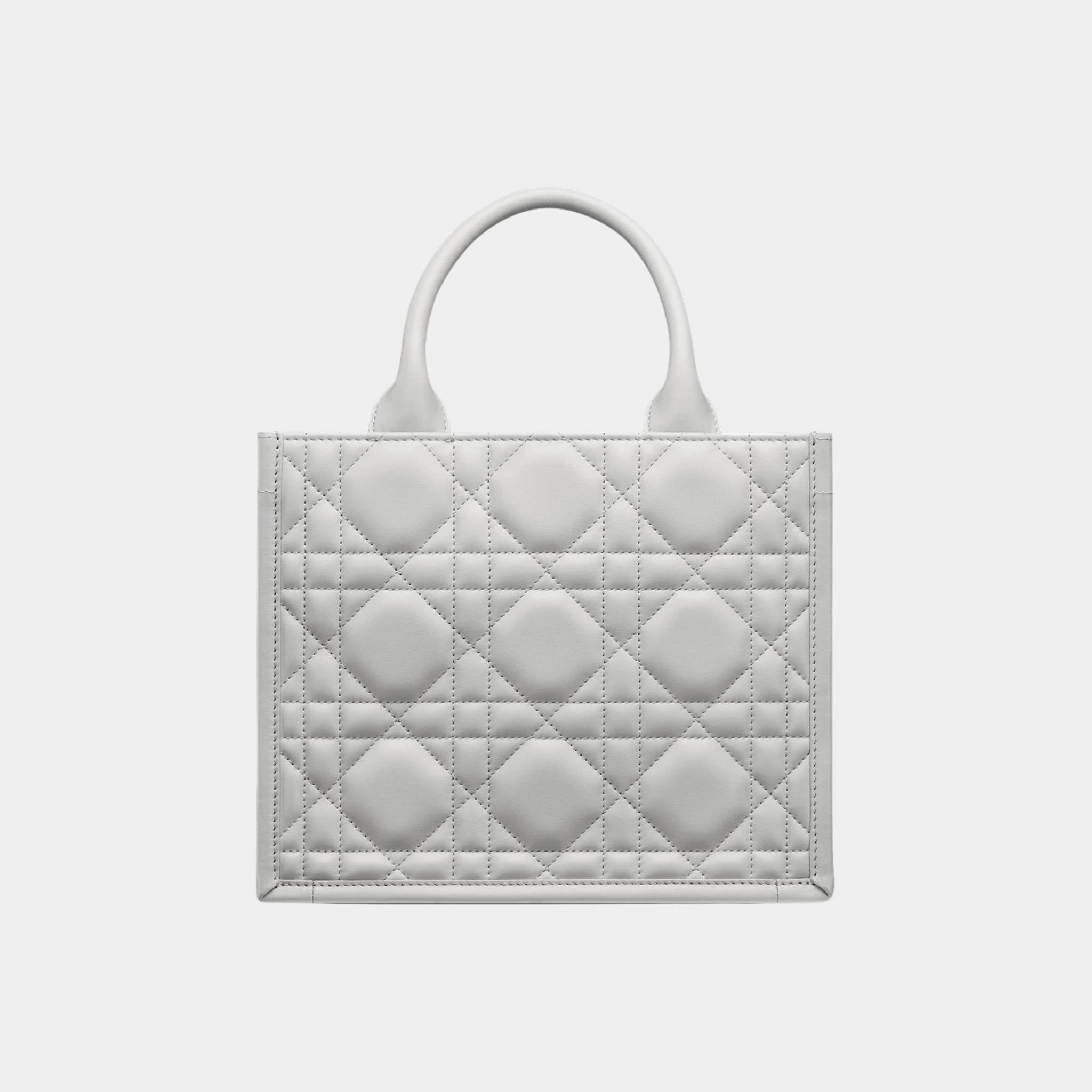 Small Dior Book Tote Macrocannage Calfskin, Cloud Grey, Back