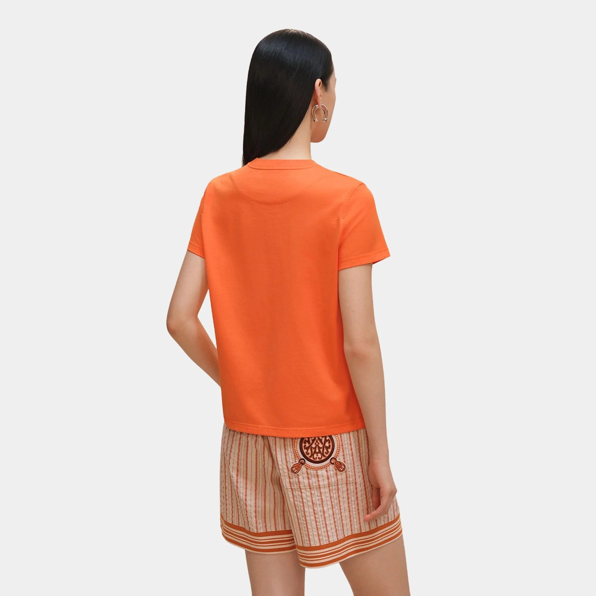 Hermes Straight T-shirt with Embroidered Pocket, Orange Poppy, Back