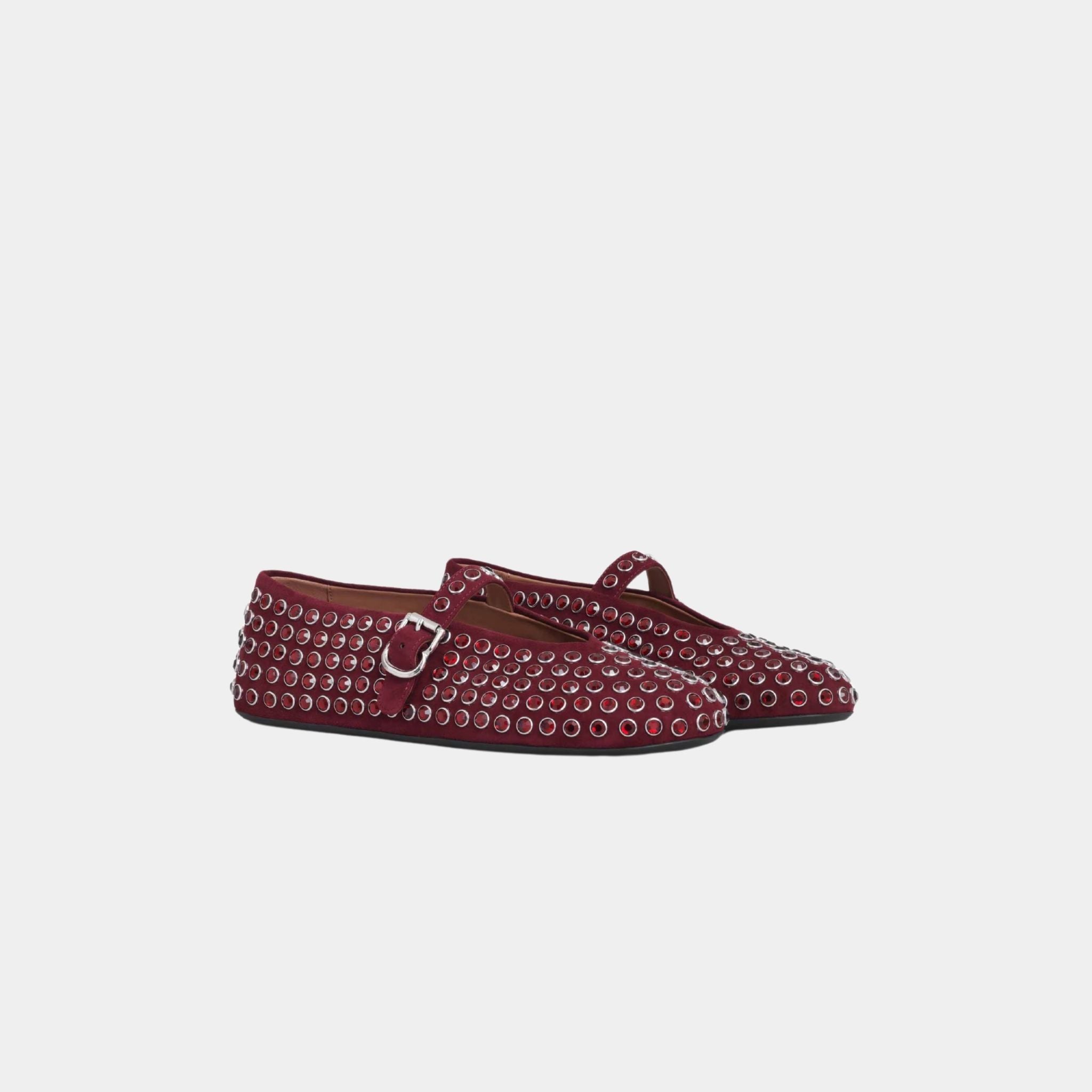 Alaïa Strass Suede Ballet Flats, Garnet Red, Front