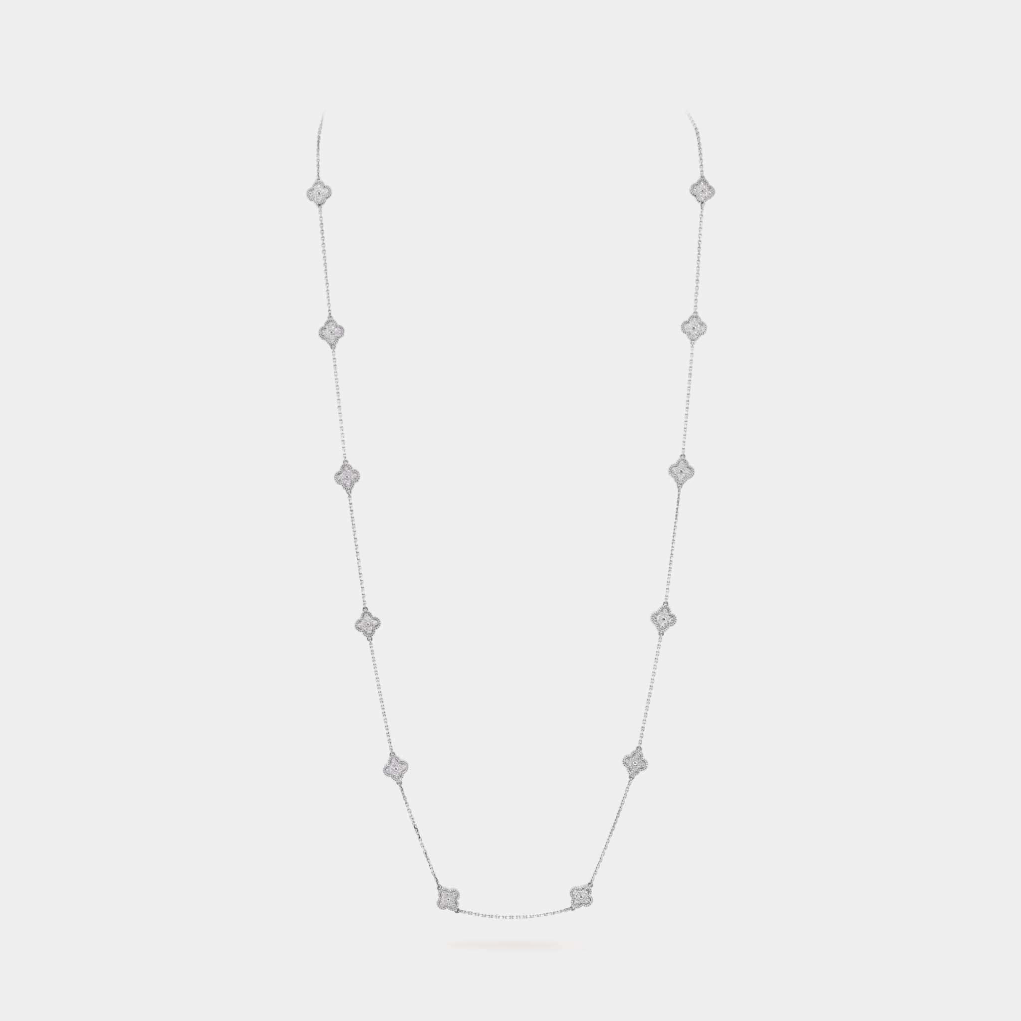 Sweet Alhambra long necklace 16 Motifs White Gold Diamond, Front