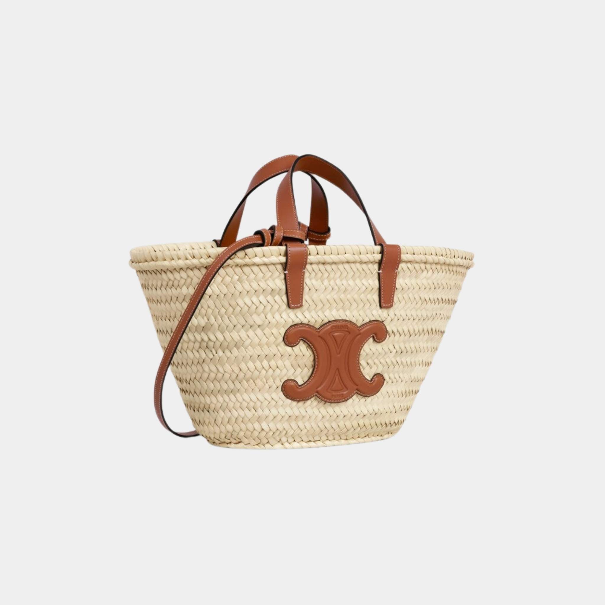 Celine Teen Celine Classic Panier In Palm Leaves And Calfskin, Side