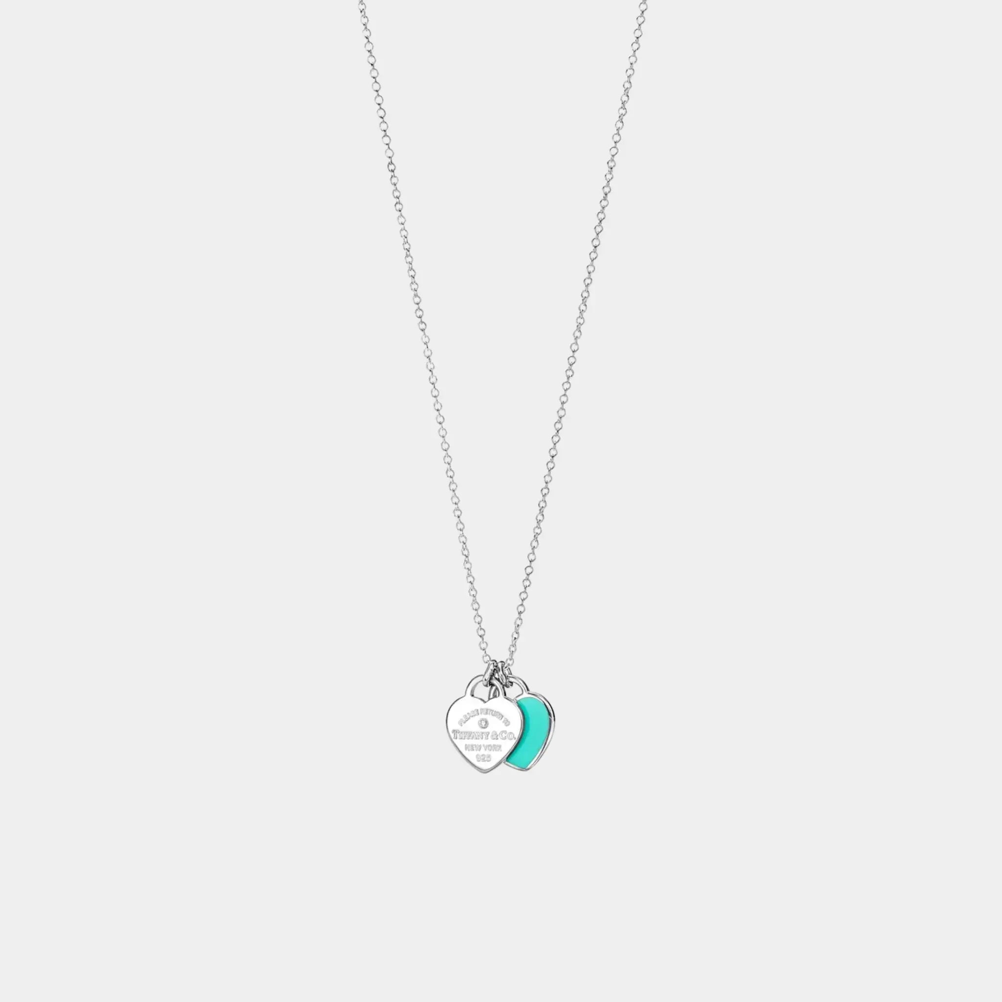 Tiffany & Co Heart-Shaped Pendant In 925 Sterling Silver and Diamond, Tiffany Blue, Front