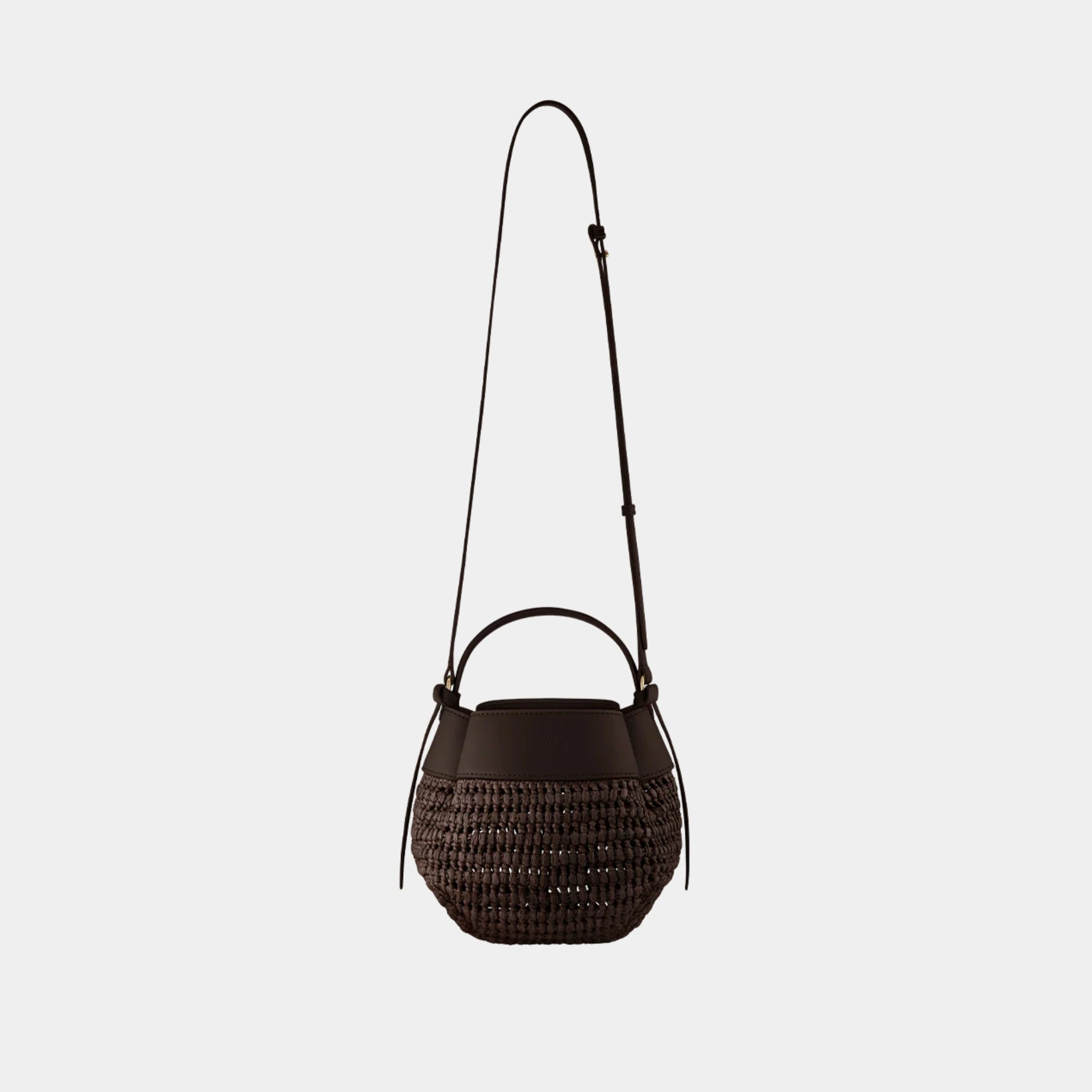 Polene Tsubi Bag in Raffia & Smooth Leather, Ebony