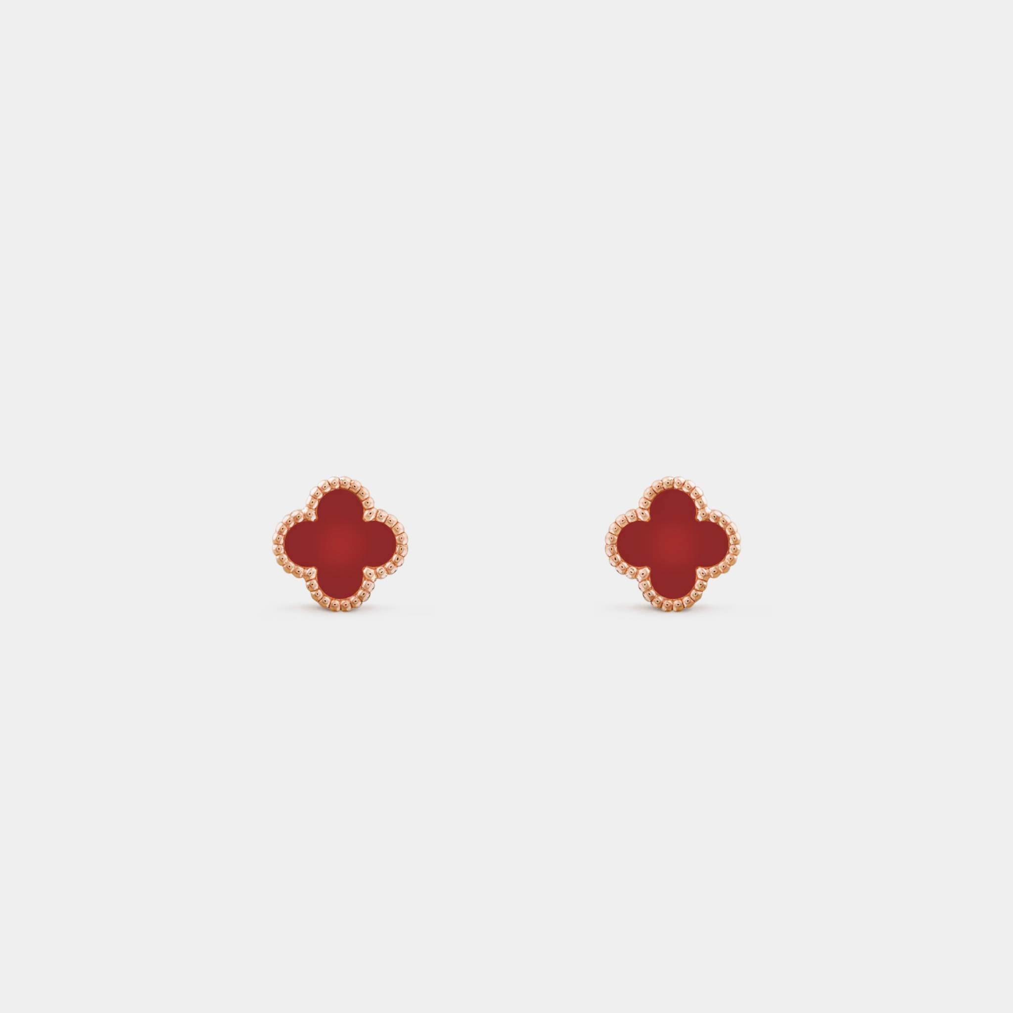 Van Cleef & Arpels Sweet Alhambra Earstuds Rose Gold Carnelian, Front