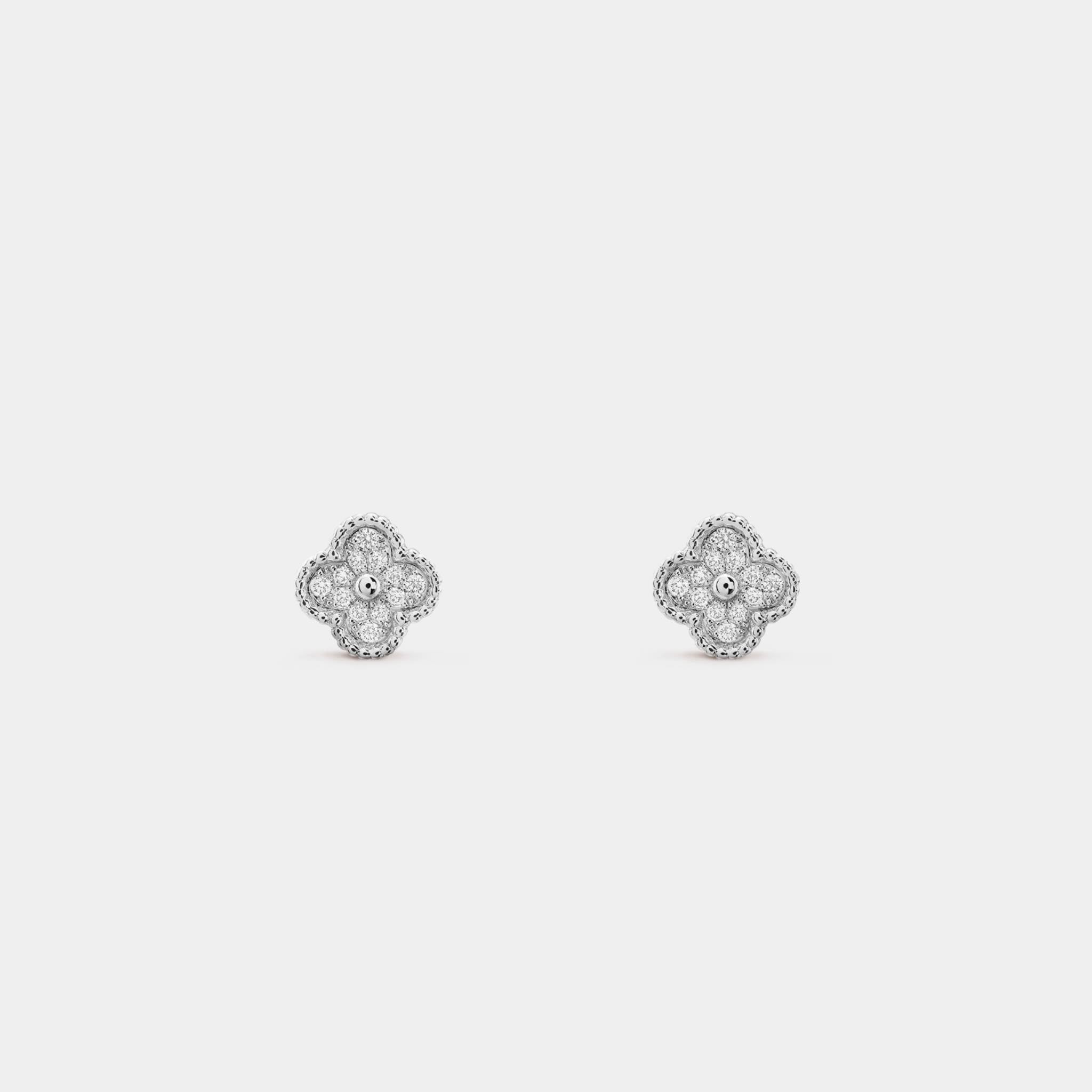 Van Cleef & Arpels Sweet Alhambra Earstuds White Gold Diamond, Front