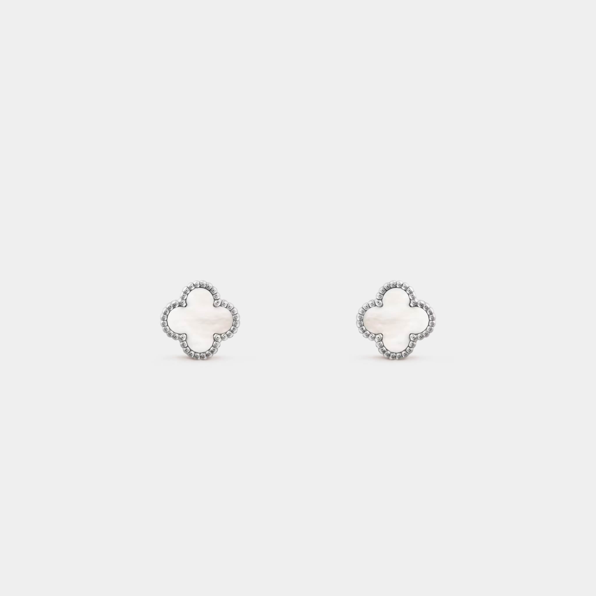 Van Cleef & Arpels Sweet Alhambra Earstuds White Gold Mother Of Pearl, Front