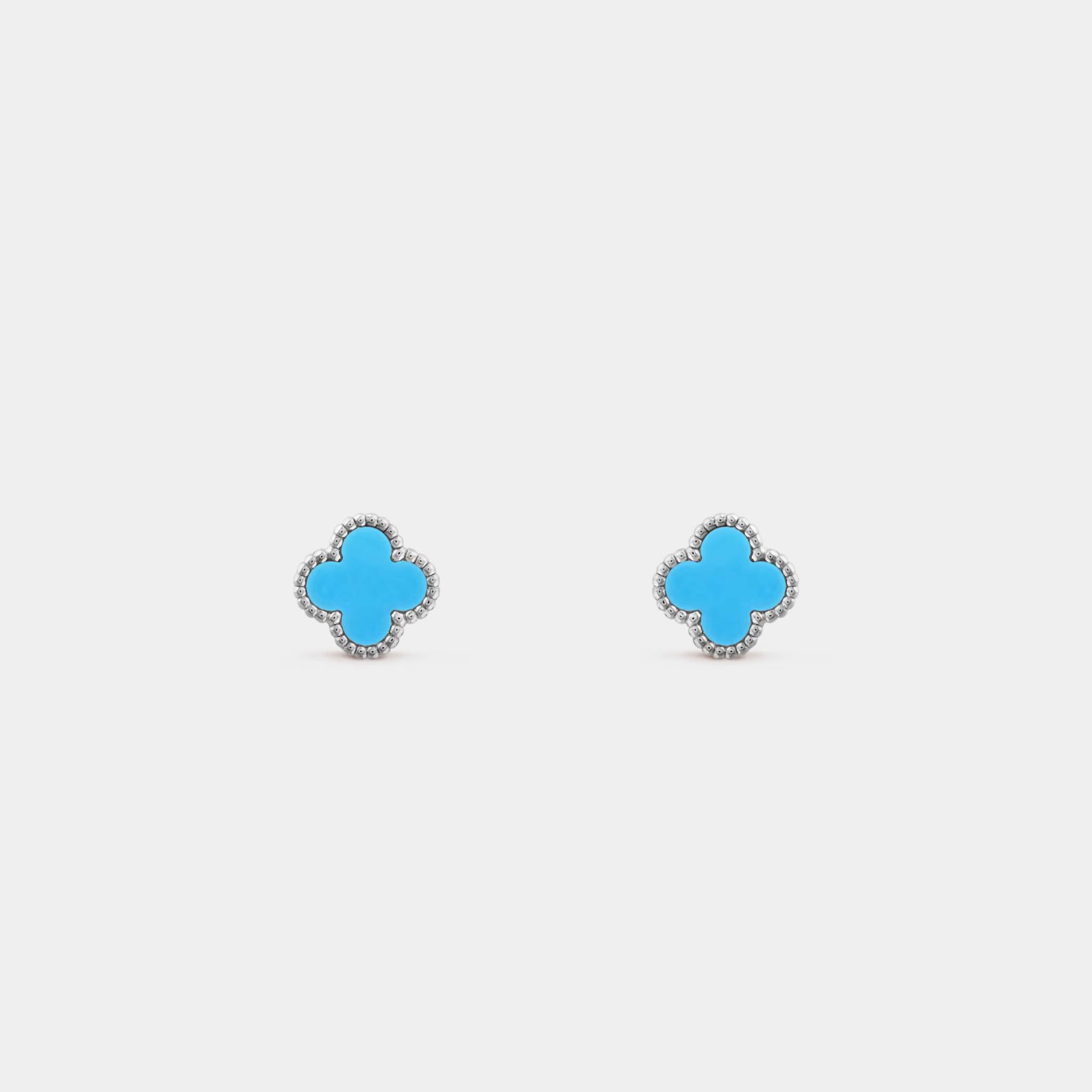 Van Cleef & Arpels Sweet Alhambra Earstuds White Gold Turquoise, Front