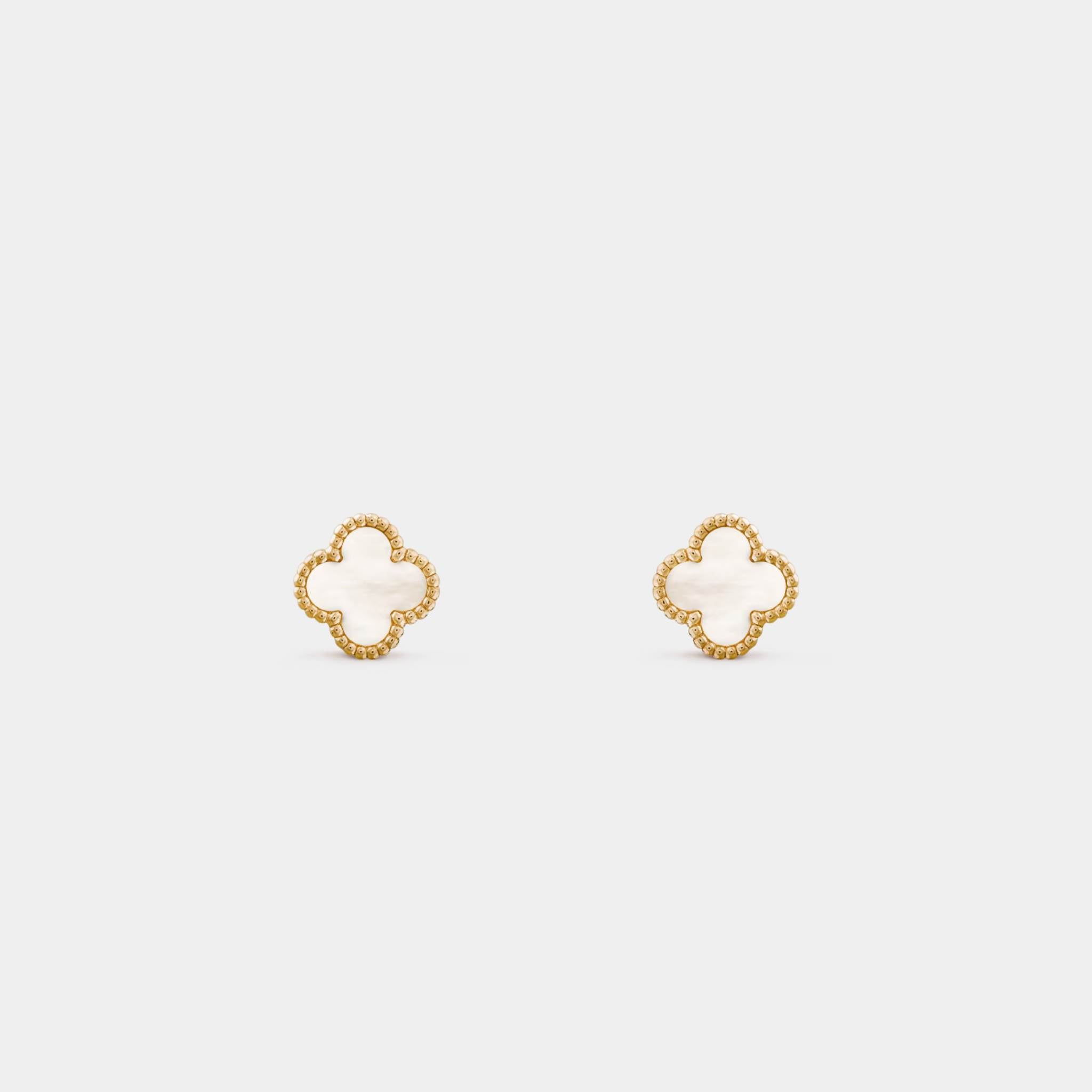 Van Cleef & Arpels Sweet Alhambra Earstuds Yellow Gold Mother Of Pearl, Front