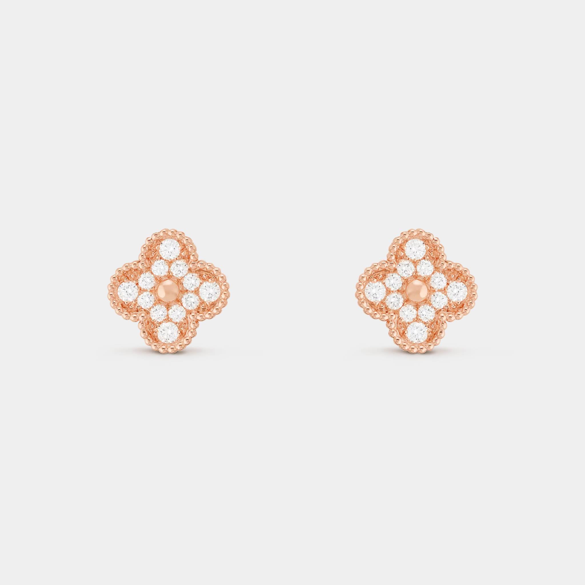 Van Cleef & Arpels Vintage Alhambra Earrings Rose Gold Diamond, Front