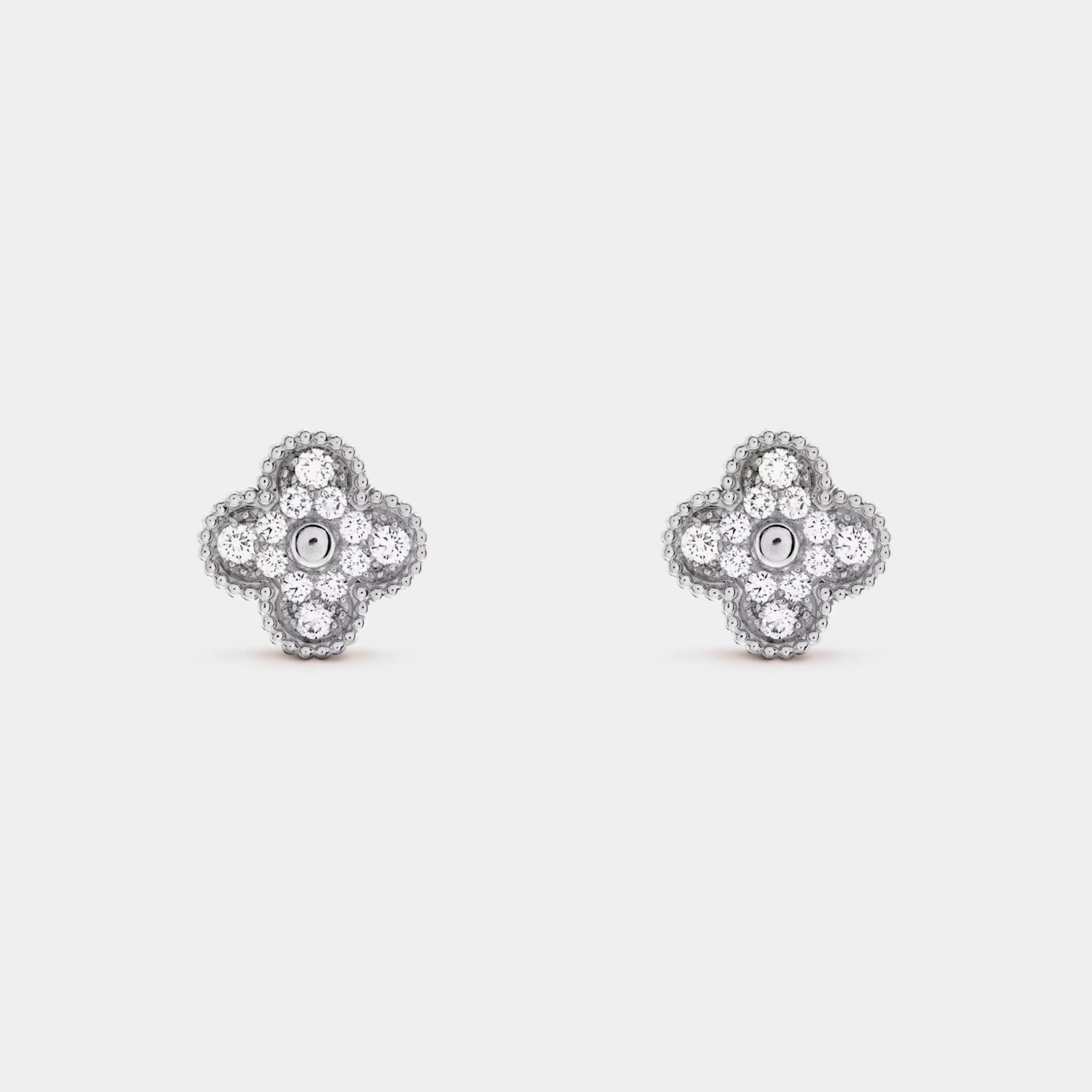 Van Cleef & Arpels Vintage Alhambra Earrings White Gold Diamond, Front