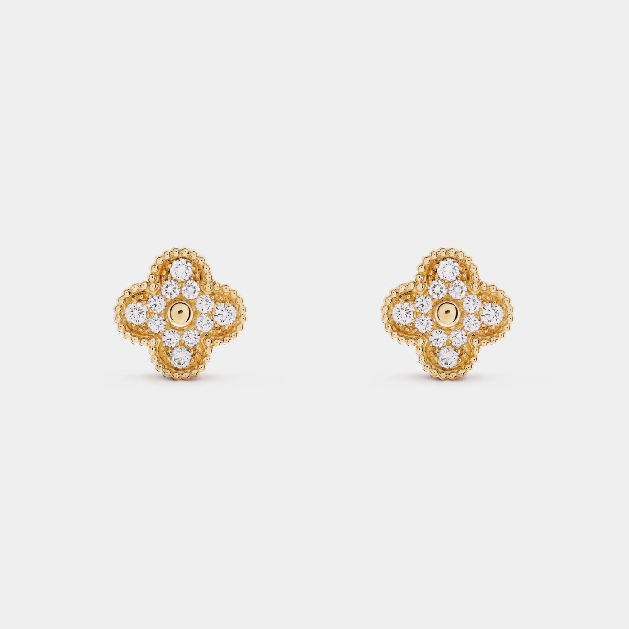 Van Cleef & Arpels Vintage Alhambra Earrings Yellow Gold Diamond, Front