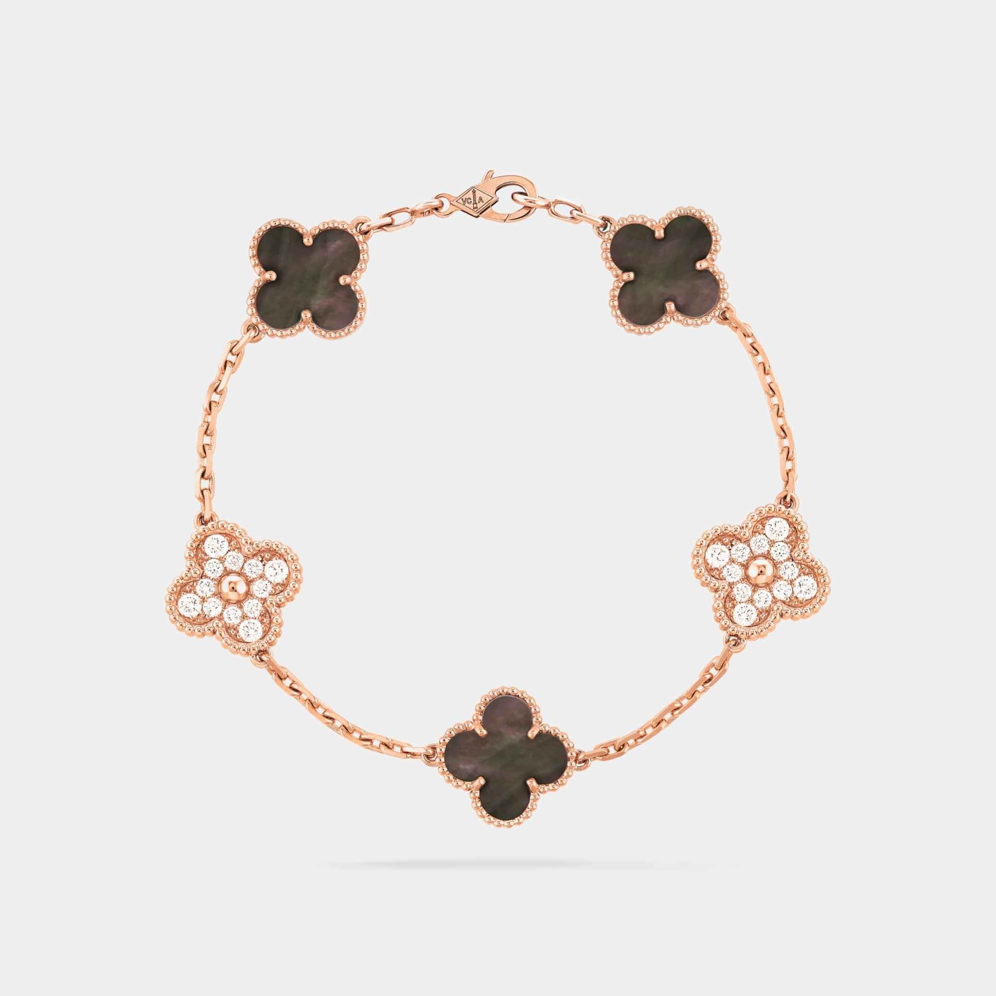 Van Cleef & Arpels Alhambra Rose Gold Motifs Bracelet Diamond Pearl, Linked View
