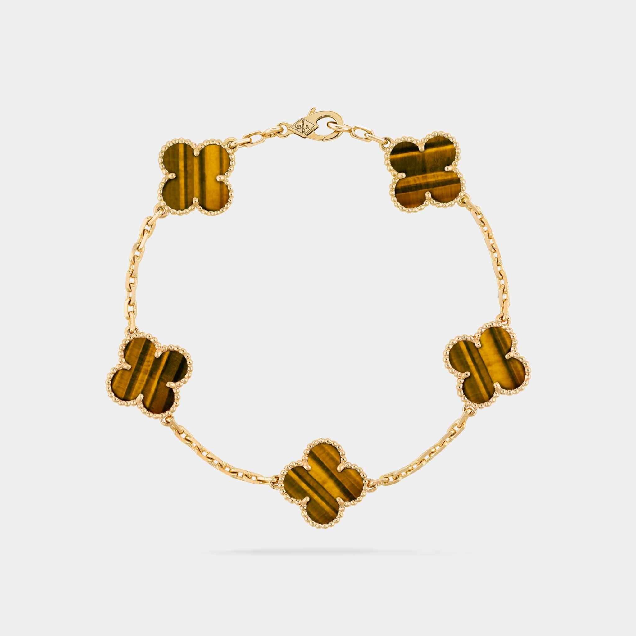 Van Cleef & Arpels Alhambra Vintage Gold Motifs Bracelet Tiger Eye, Linked View