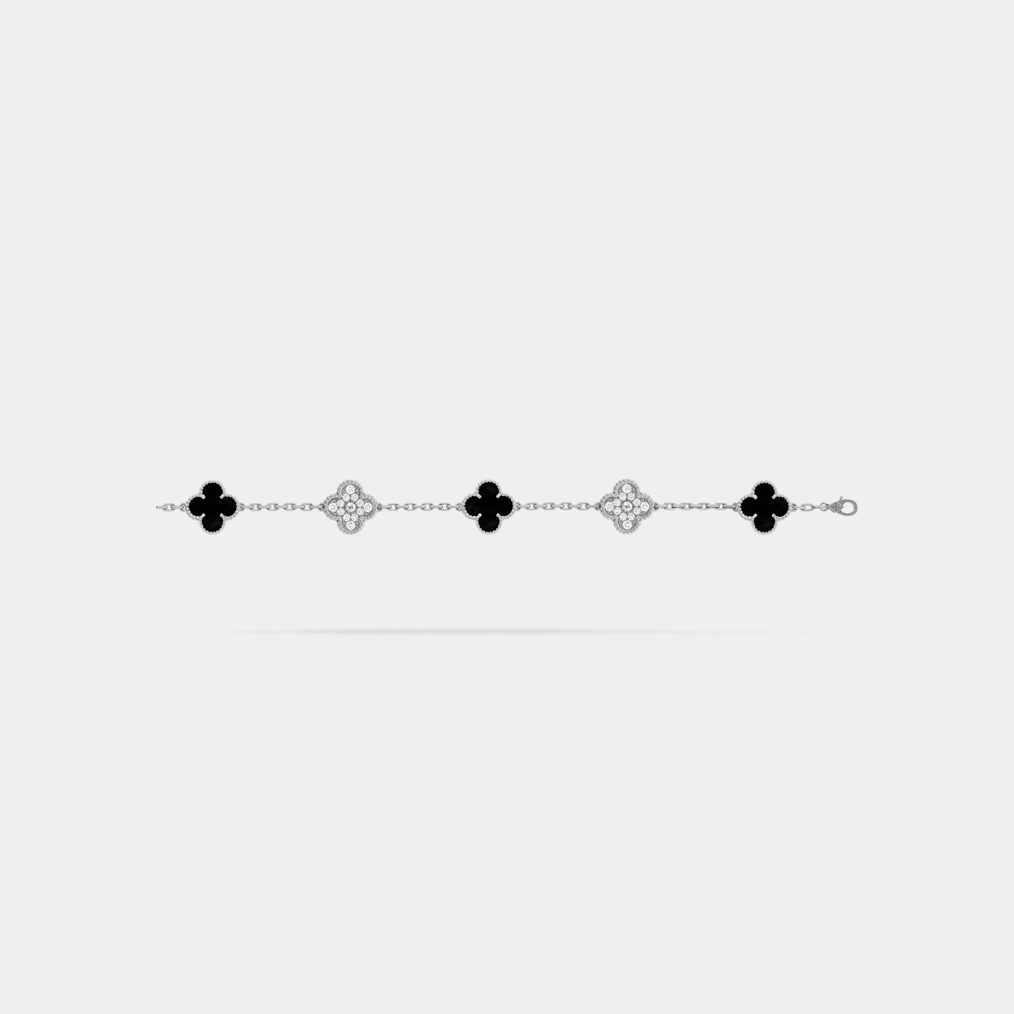 Van Cleef & Arpels Alhambra White Gold Motifs Bracelet Diamond Onyx, Unlinked front View
