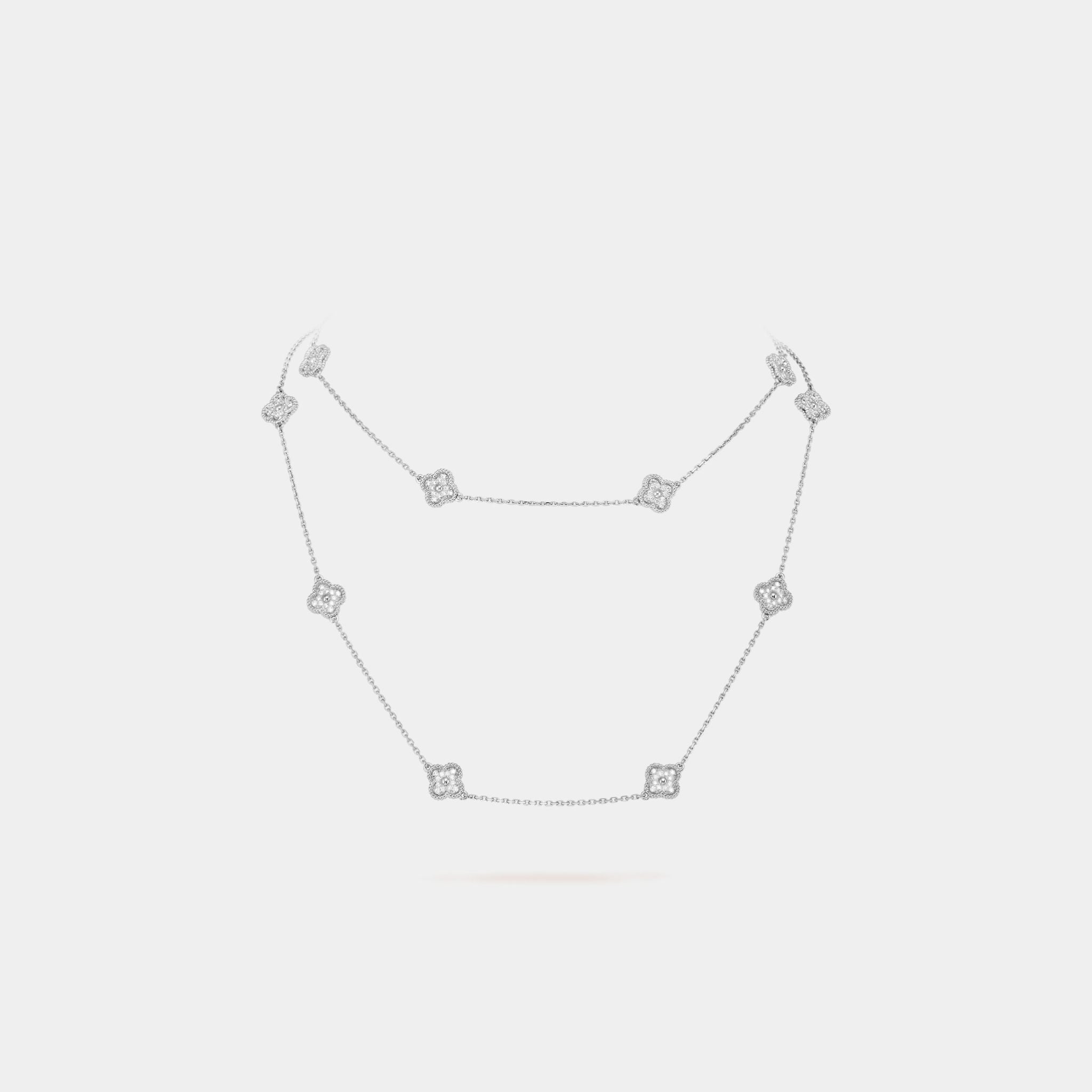 Van Cleef & Arpels Alhambra White Gold Motifs Necklace Diamond, Cross Linked