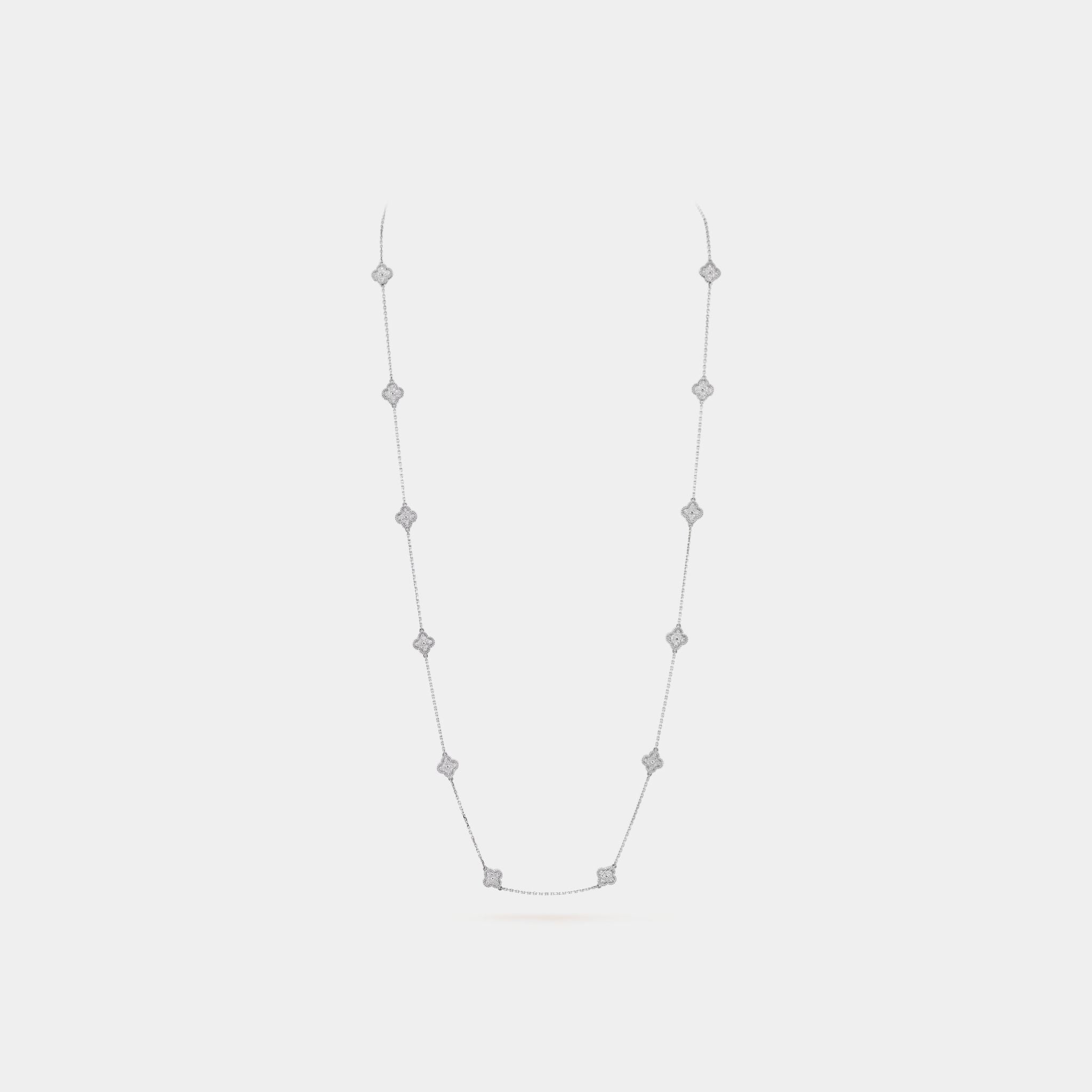 Van Cleef & Arpels Alhambra White Gold Motifs Necklace Diamond, Front View
