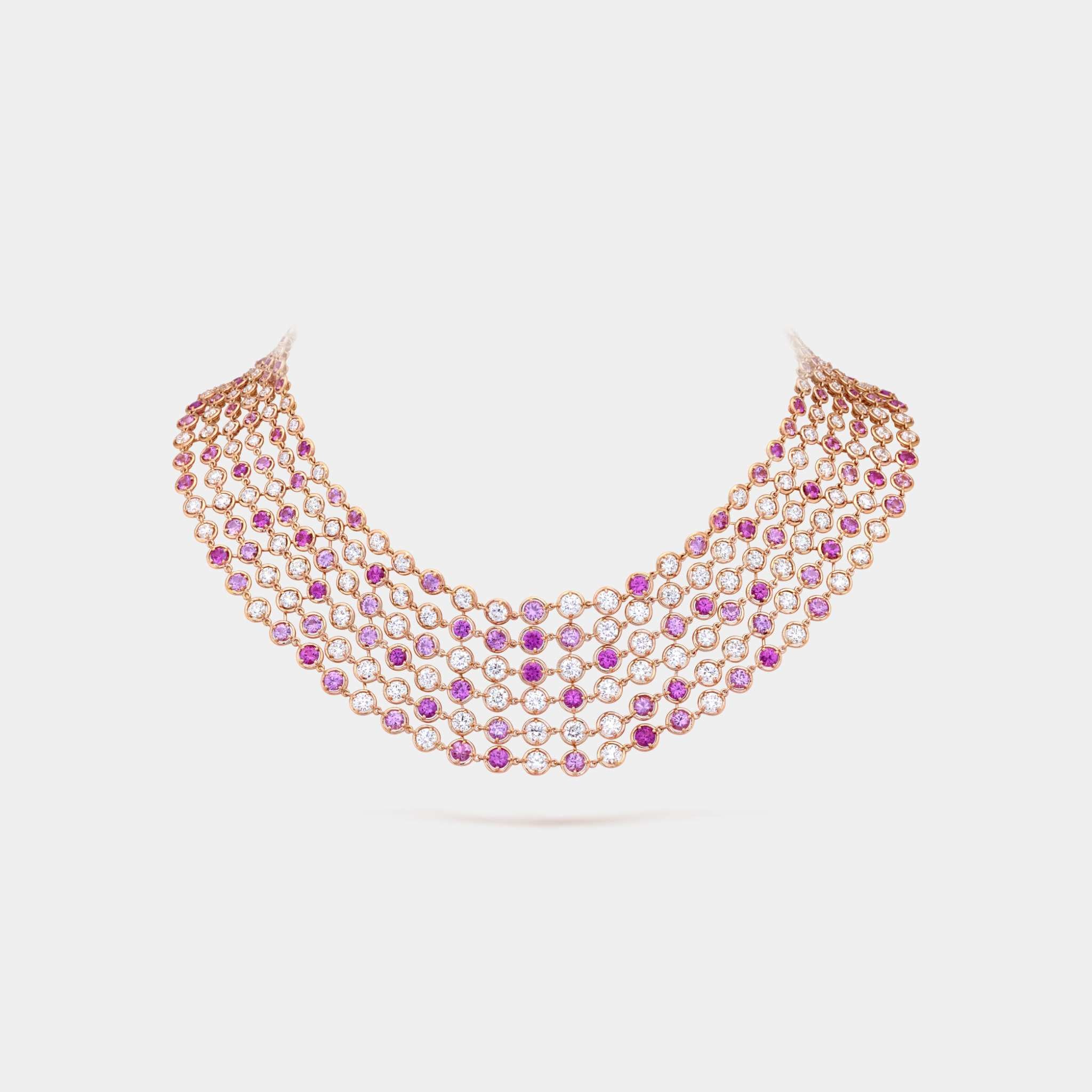 Van Cleef & Arpels Brume De Saphir Necklace Rose Gold Diamond Sapphire, Front