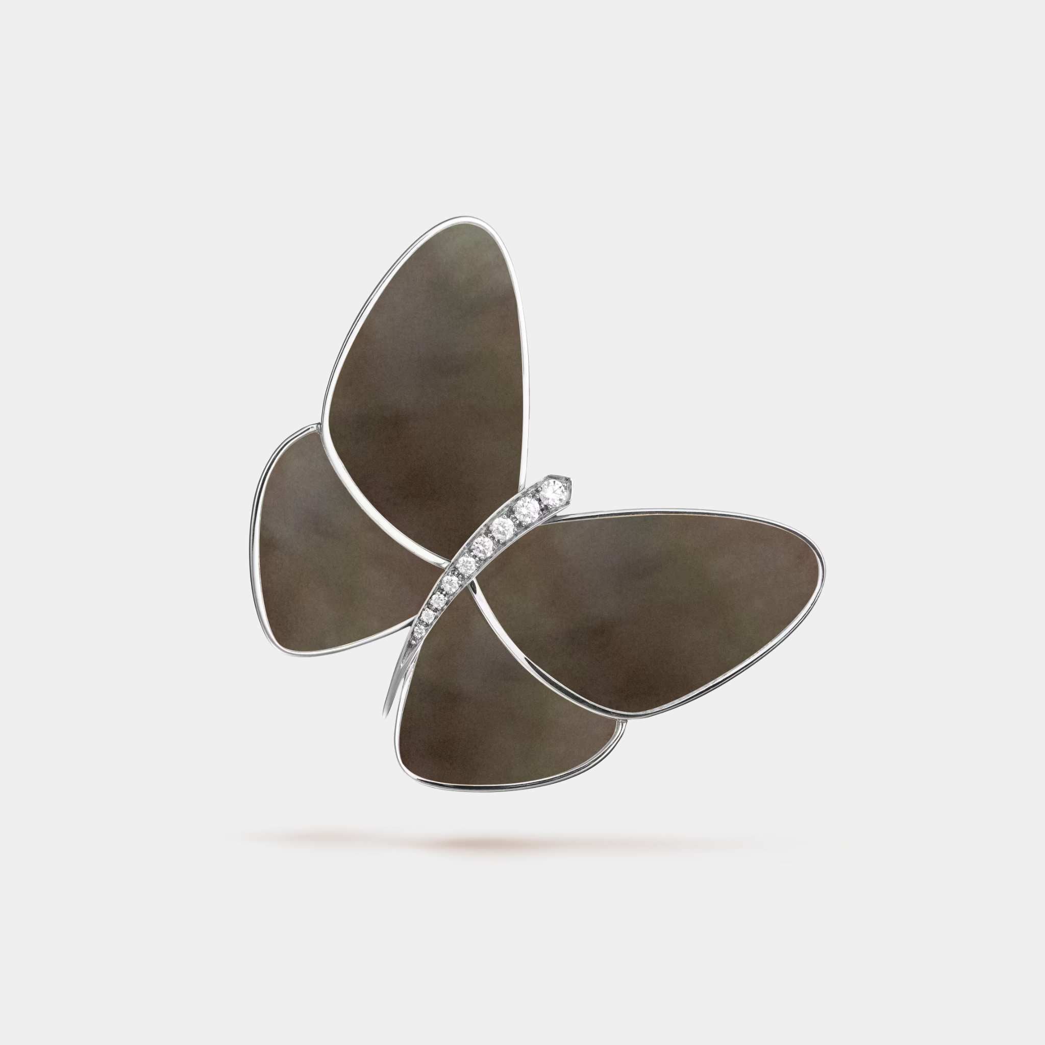 Van Cleef & Arpels Butterfly Clip White Gold Diamond Mother Of Pearl, Front