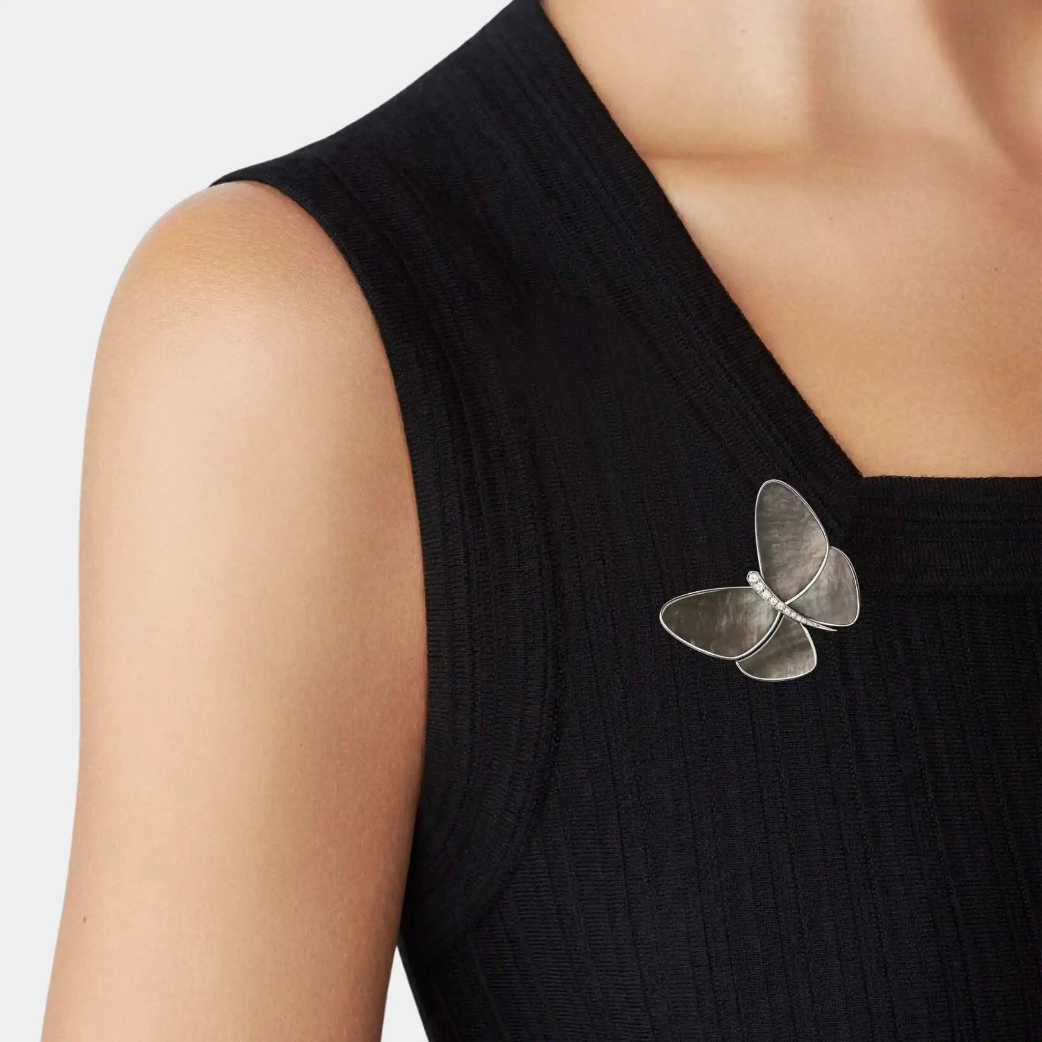 Van Cleef & Arpels Butterfly Clip White Gold Diamond Mother Of Pearl, Model