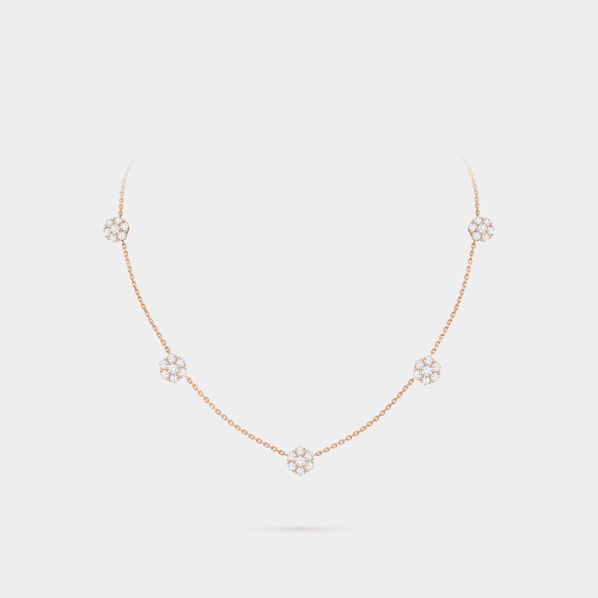 Van Cleef & Arpels Fleurette Necklace 5 Flowers Rose Gold Diamond, Front
